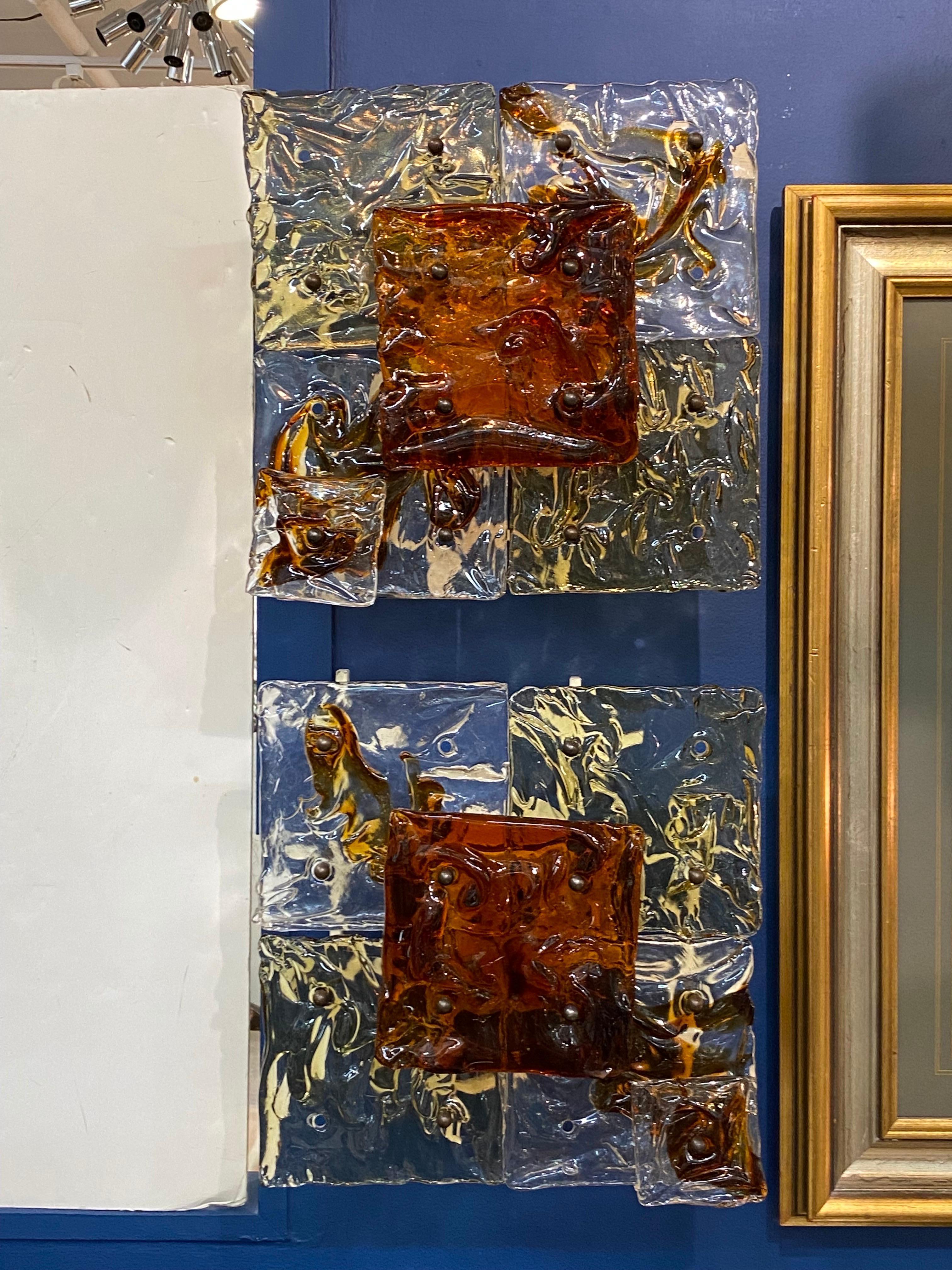 Late 20th Century One Pair Venini 1970s Patchwork Glass Sconces