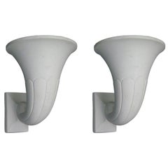 Vintage 2 Pairs French Art Deco / Modern Neoclassical Plaster Horn Sconces, André Arbus