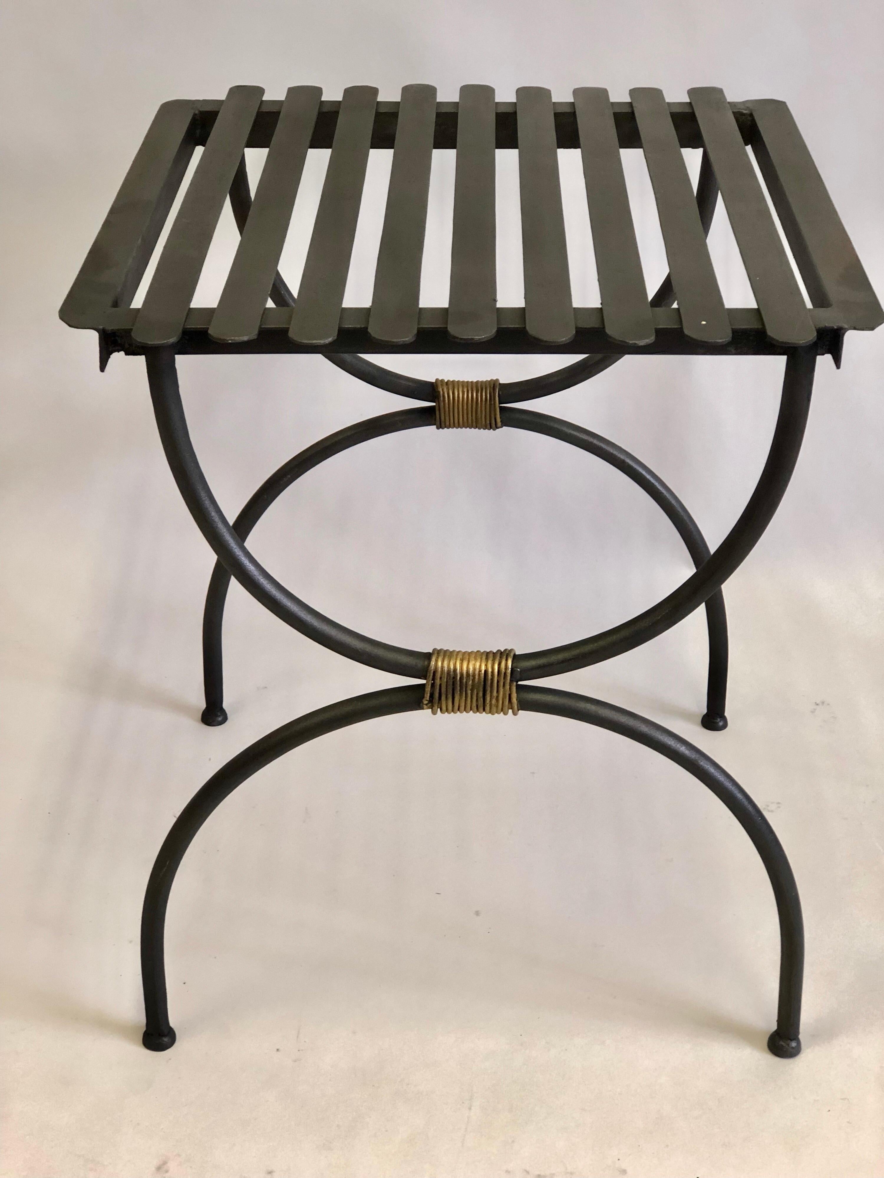 Mid-Century Modern Pair of French Modern Neoclassical Iron Bench / Luggage Racks For Sale