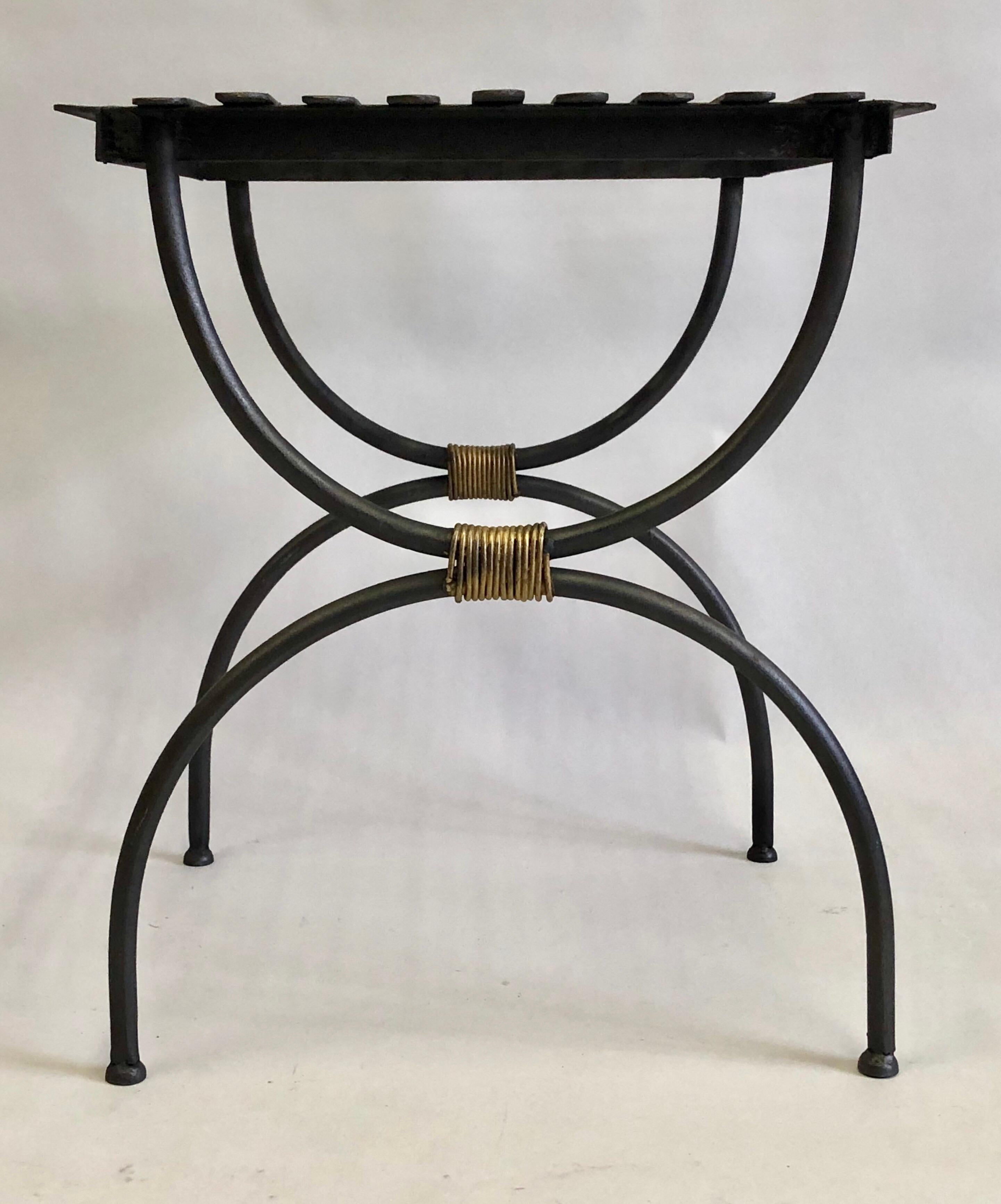 Gilt Pair of French Modern Neoclassical Iron Bench / Luggage Racks For Sale