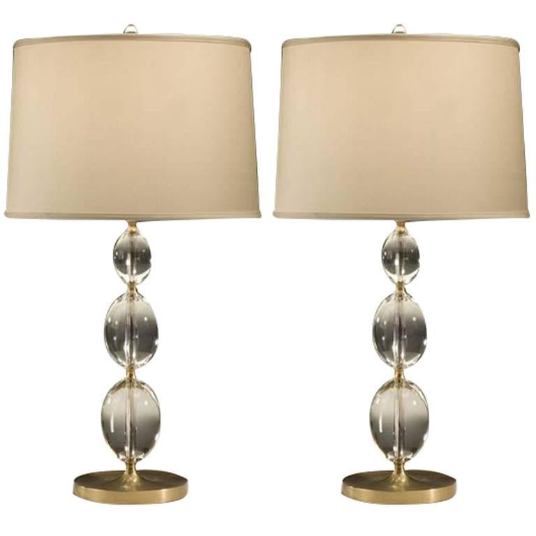 2 Pairs Italian MidCentury Modern Style Brass and Solid Crystal Sphere