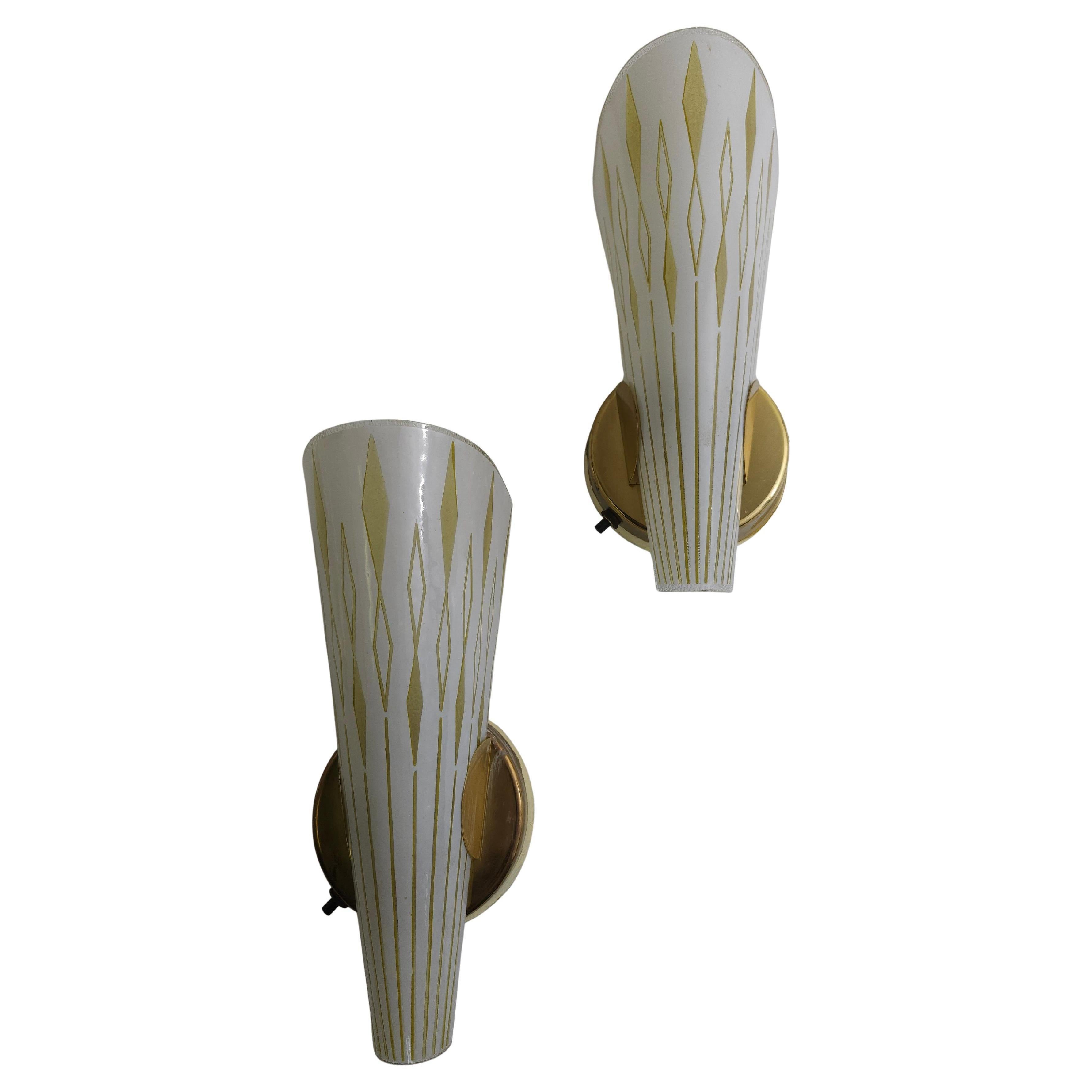 2 Pares de Apliques de Cristal y Latón Modernos de Mediados de Siglo de Progress Lighting Estadounidense en venta