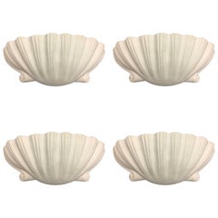 2 Pairs Mid-Century Modern Plaster Shell Wall Sconces, Attributed to Serge Roche