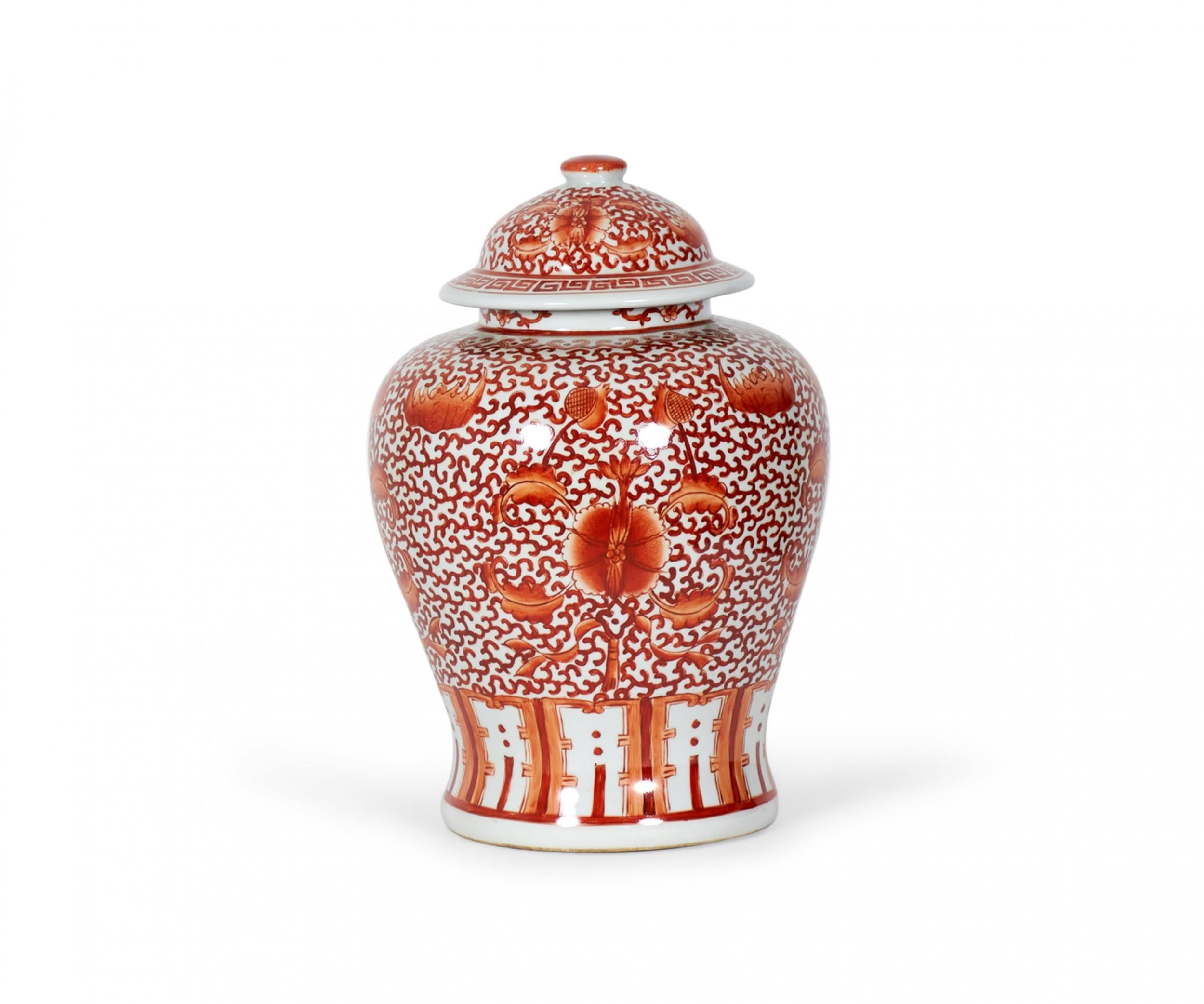 Hand-Crafted 2 Pairs of Antique Chinese Orange and White Design Porcelain Ginger Jars For Sale