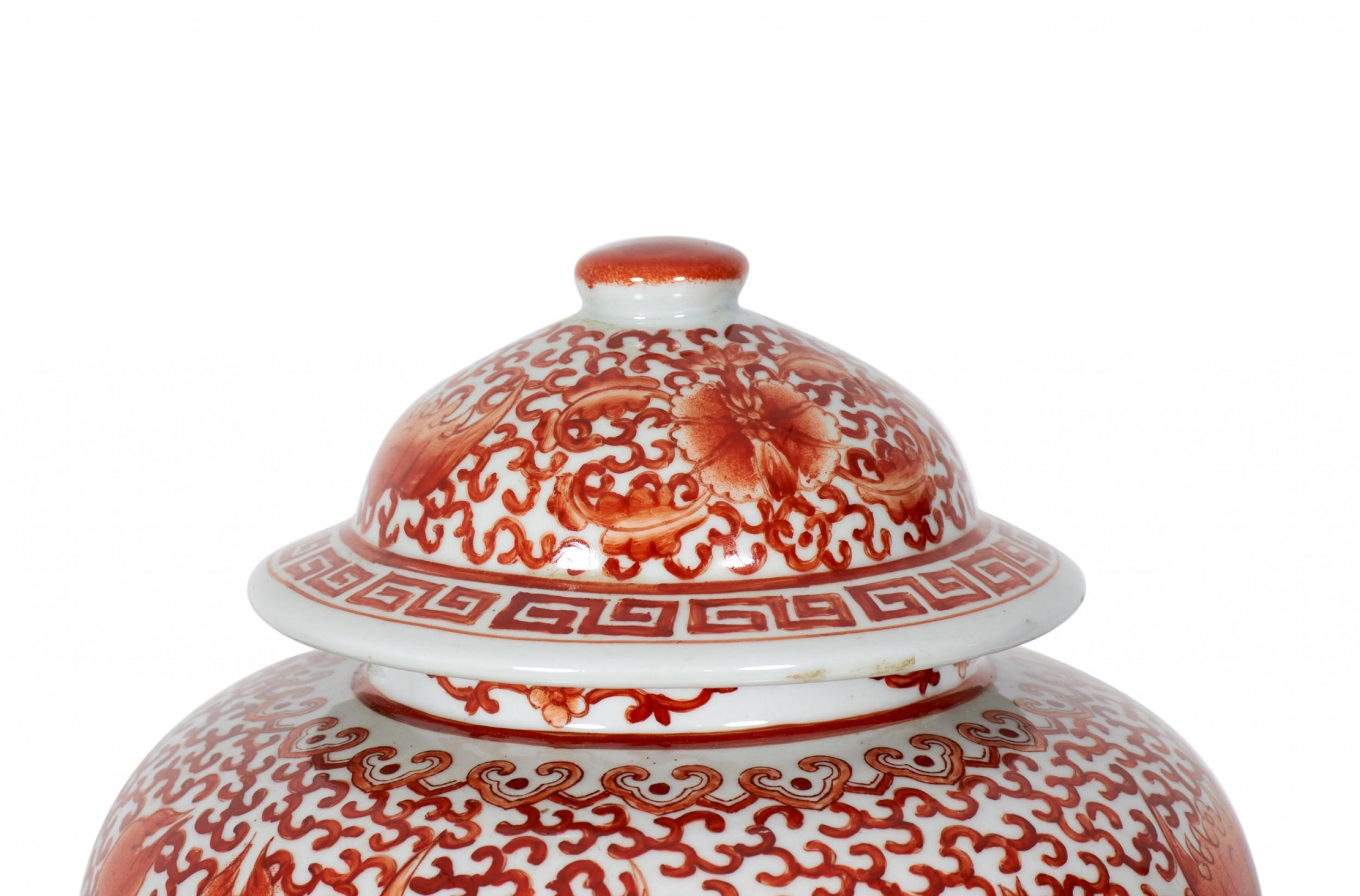 2 Pairs of Antique Chinese Orange and White Design Porcelain Ginger Jars For Sale 2