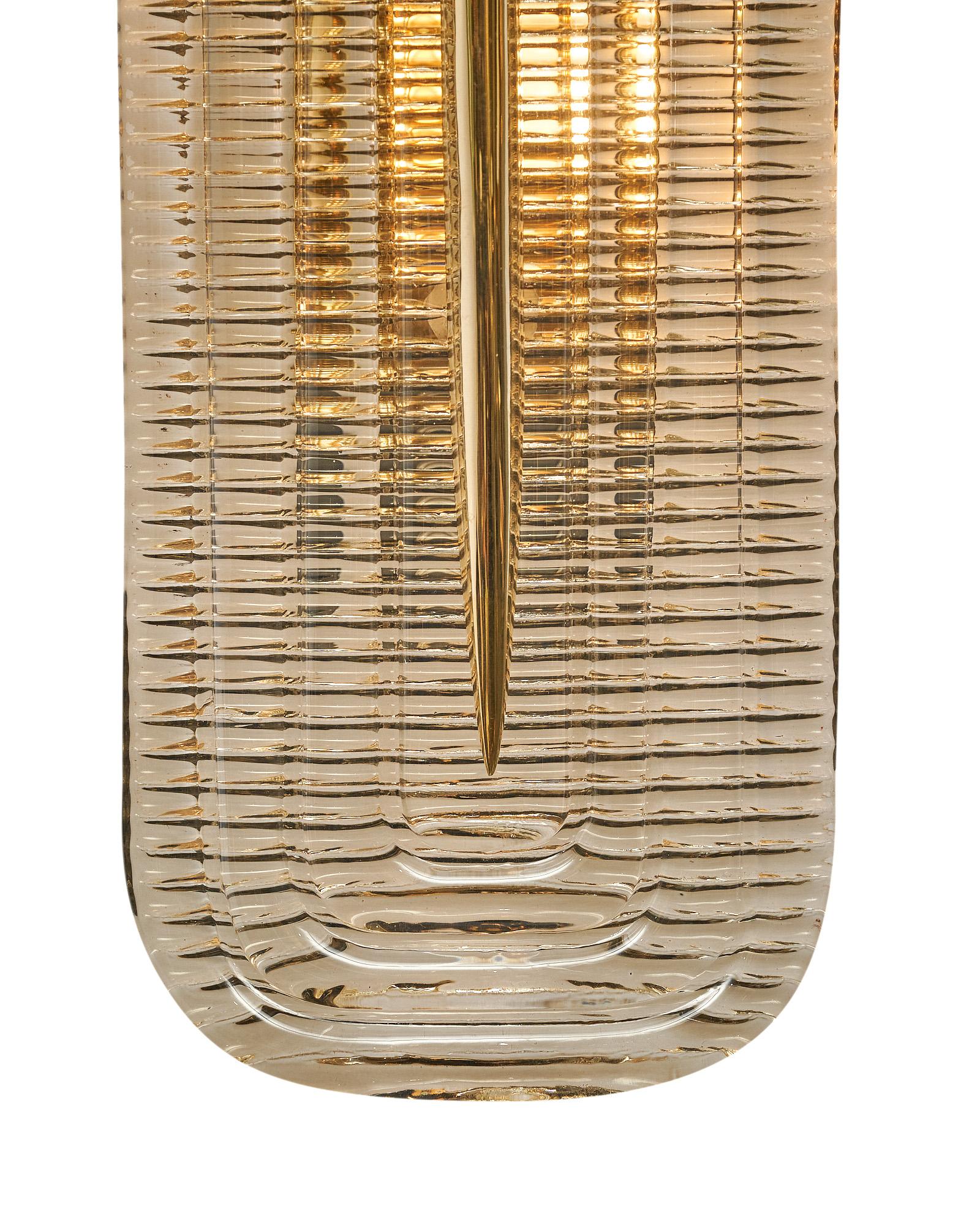 Mid-Century moderno 2 coppie di lampade in ottone e vetro di Murano in vendita
