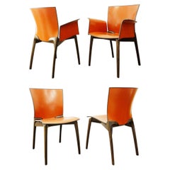 2 Pairs of Cassina in Solid Teak Wood and Leather, 1990s