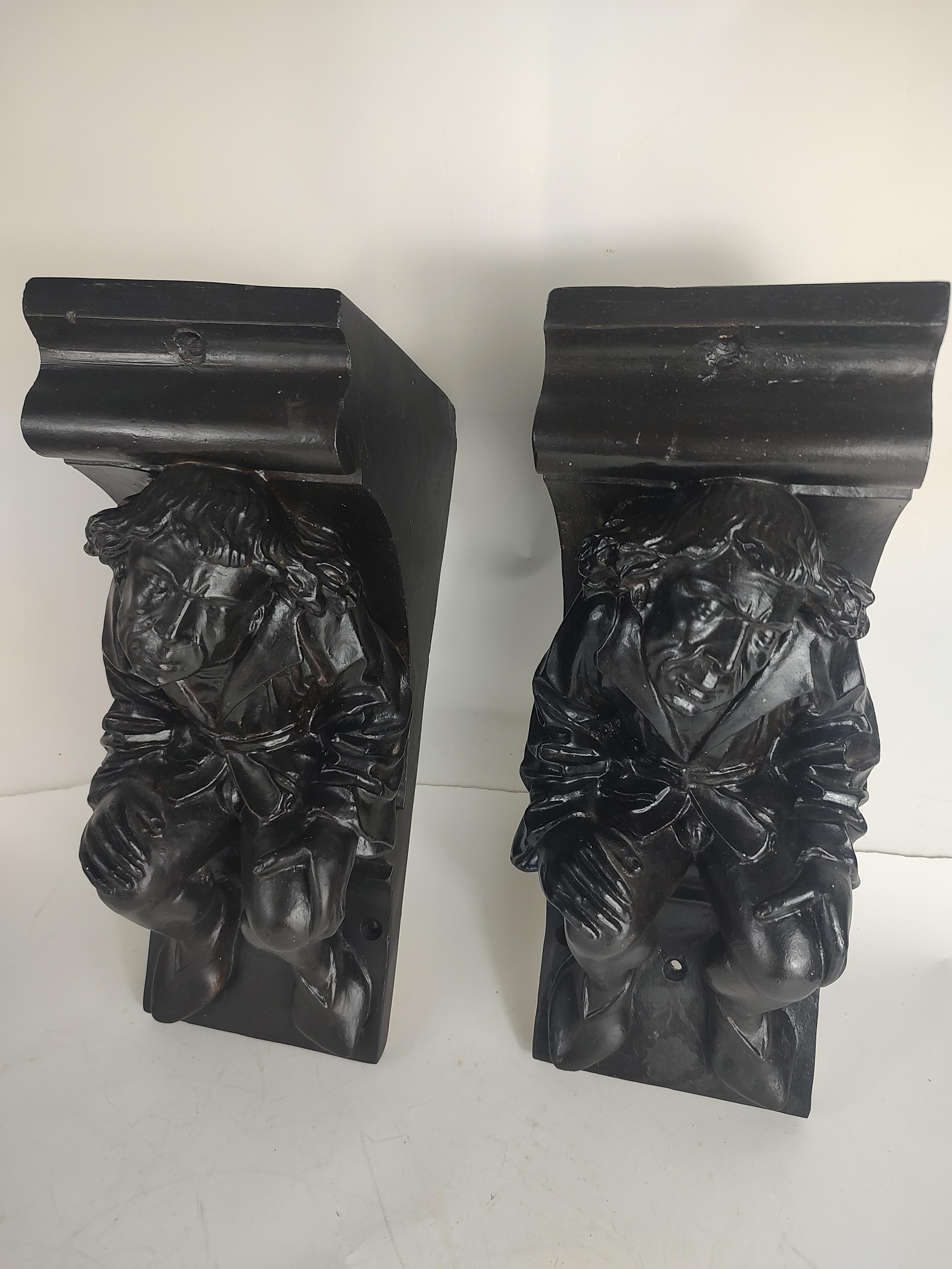 2 Pairs of Cast Plaster Elf's in a Corner Architectural Brackets & Corbels For Sale 5