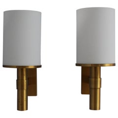 Used Pair of Fine French Art Deco Glass and Bronze Cylindrical Sconces by Perzel