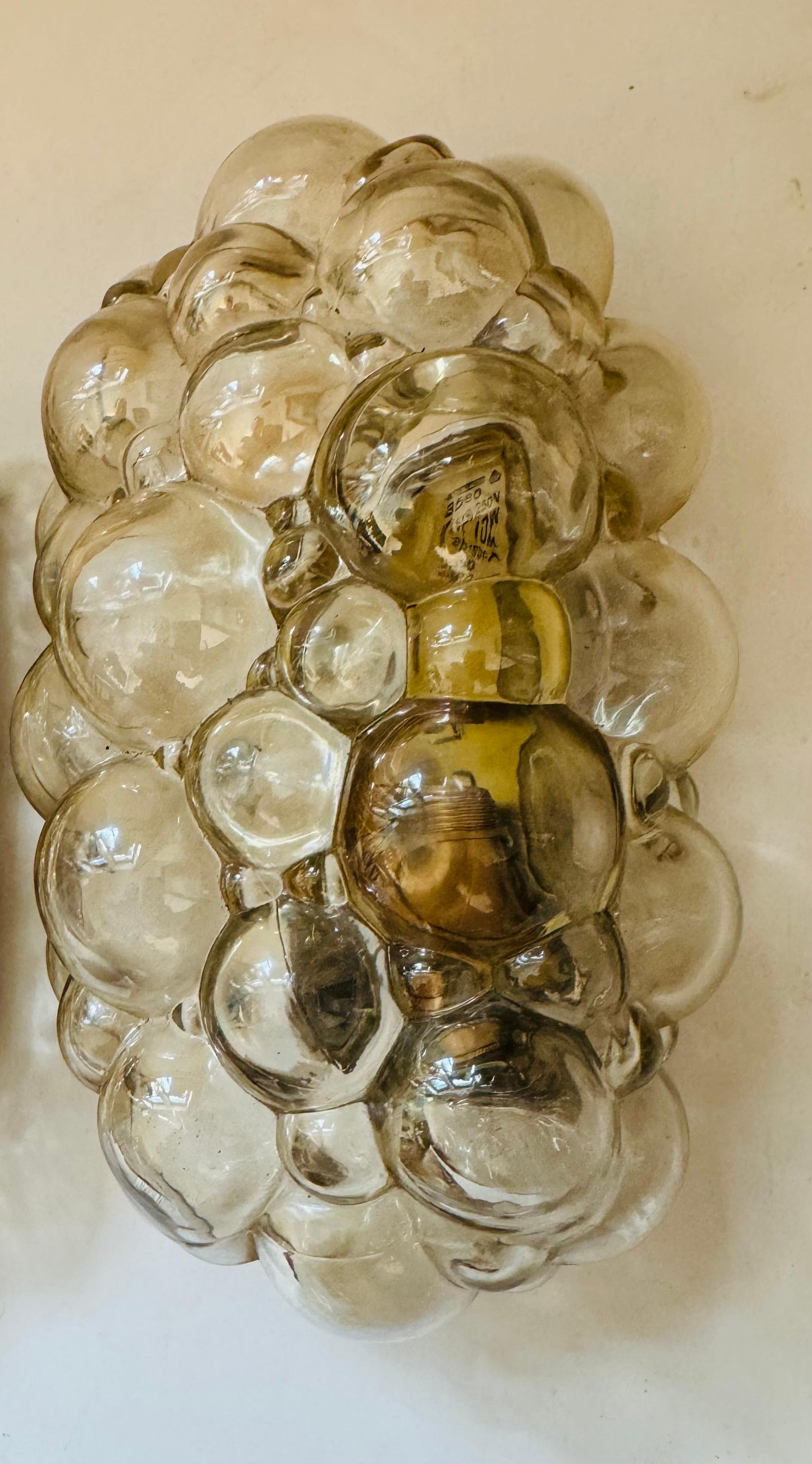 Metal Pair of of Helena Tynell Limburg Amber Bubble Glass 1960s Mid Century Wall Lamps