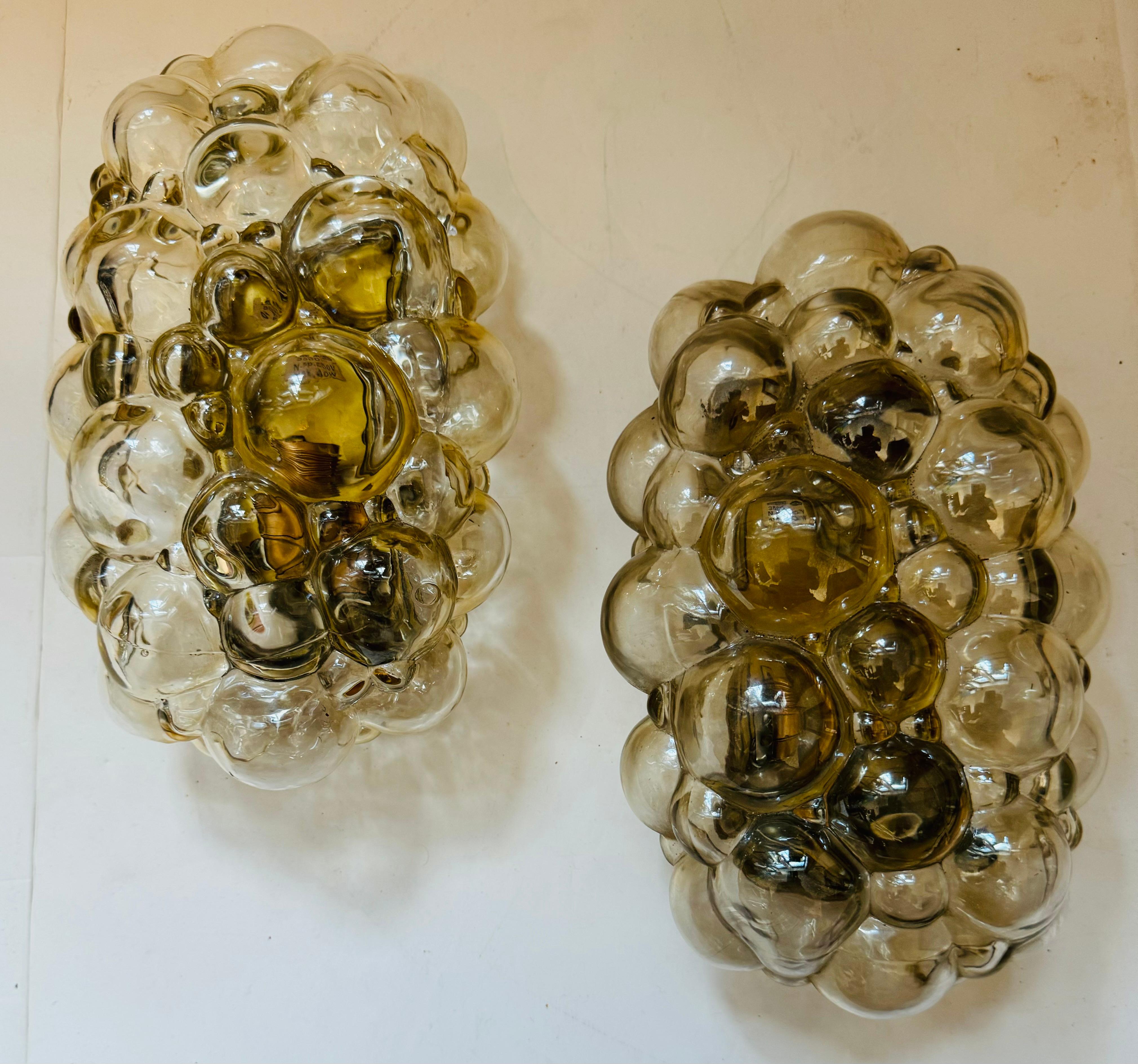 Pair of of Helena Tynell Limburg Amber Bubble Glass 1960s Mid Century Wall Lamps 1