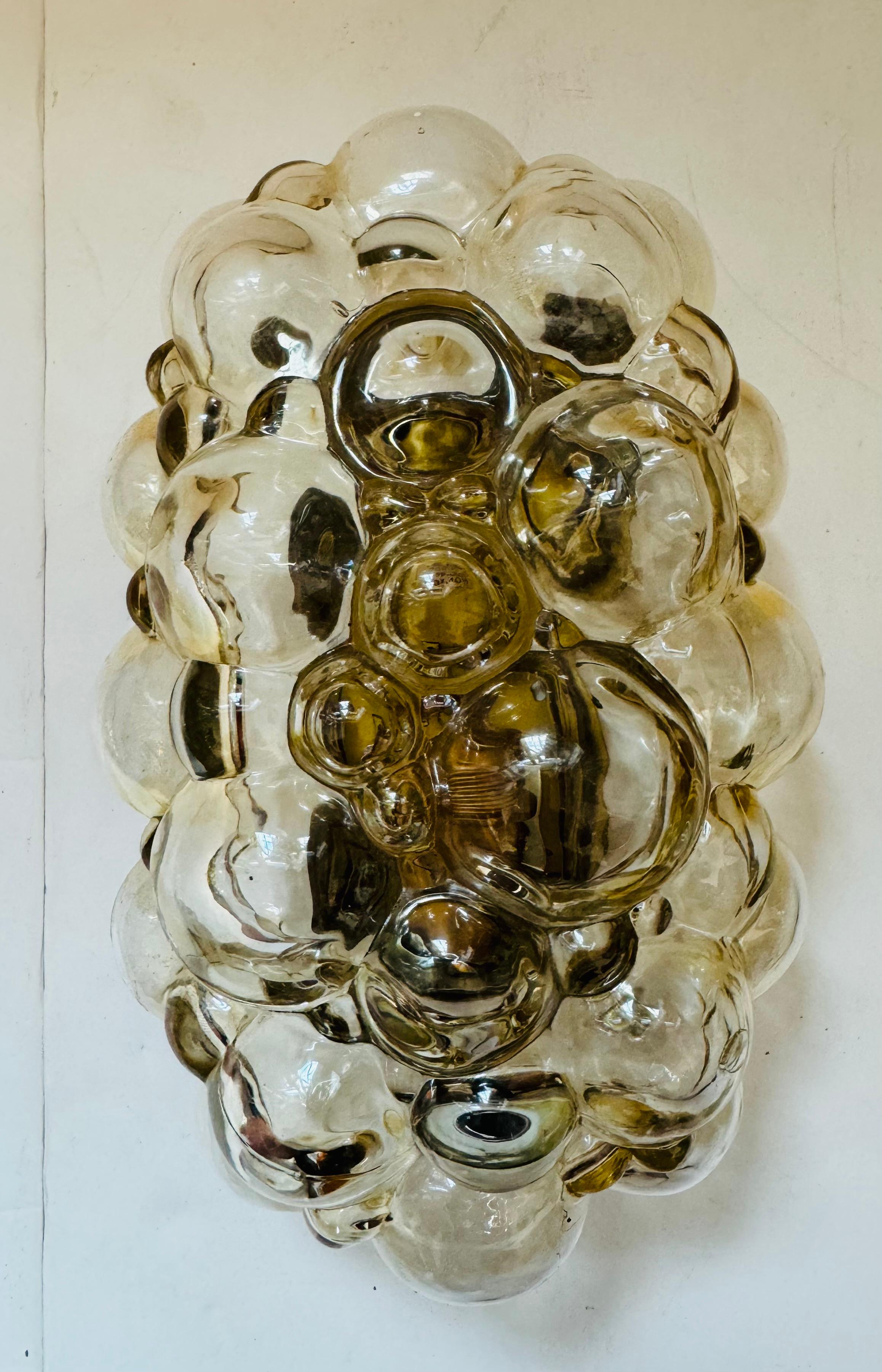 Pair of of Helena Tynell Limburg Amber Bubble Glass 1960s Mid Century Wall Lamps 2
