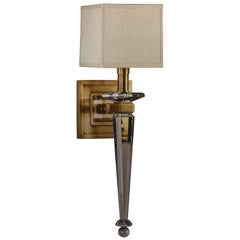 2 Pairs Modern Neoclassical Brass and Crystal Wall Sconces, Andre Arbus style