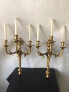 2 Pairs of Large  Caldwell Style 1870s French Dore Bronze Classical Sconces