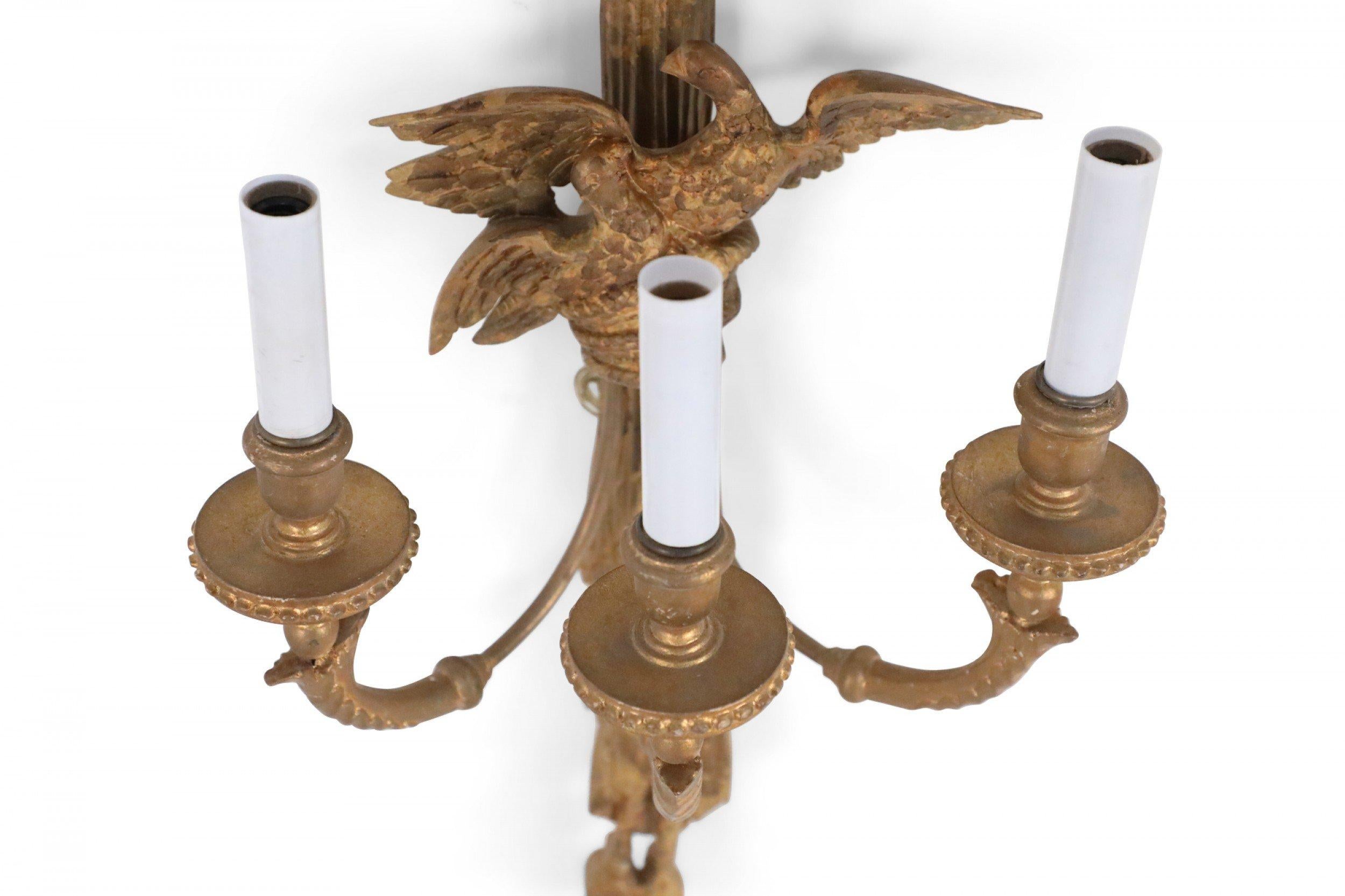 2 Pairs of Louis XVI Style Carved 3-Arm Bow Top Giltwood Sconces For Sale 5