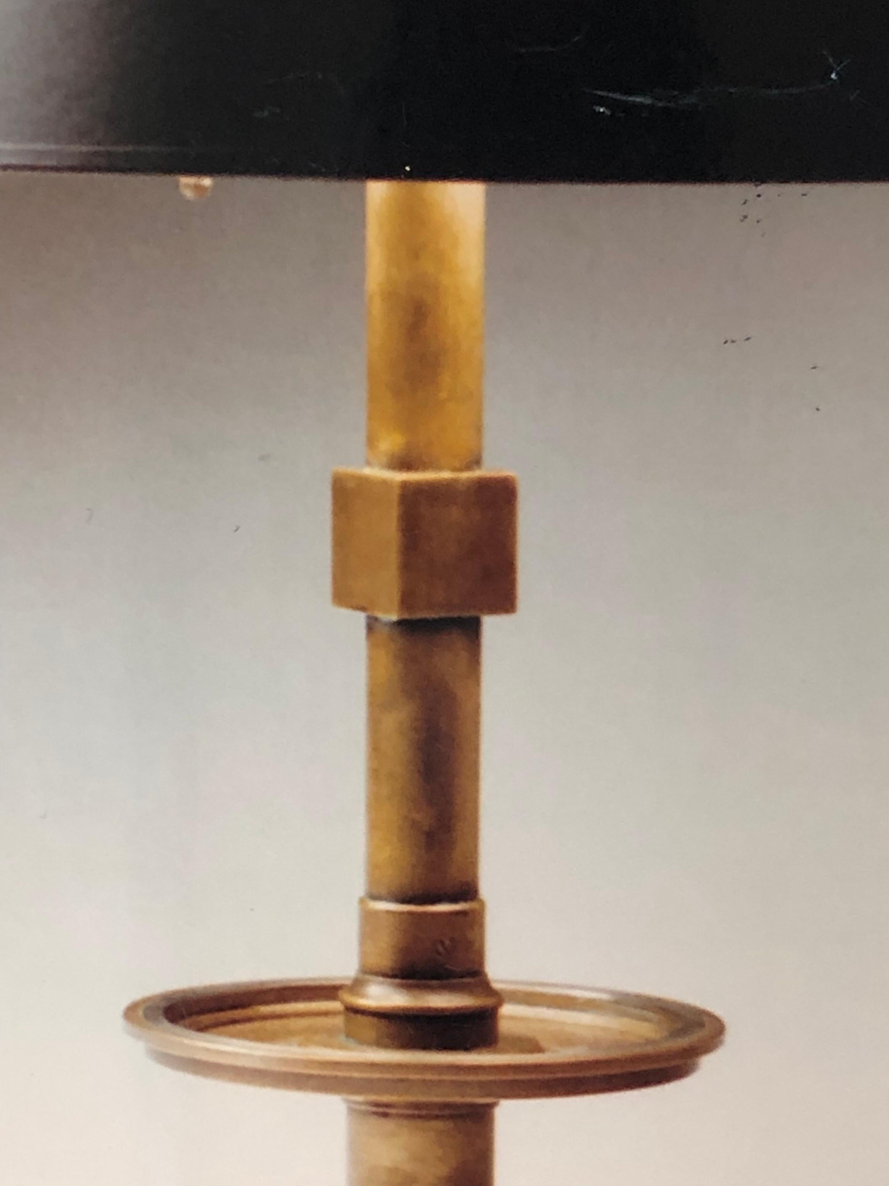Pair of French Modern Neoclassical Brass and Steel Industrial Style Table Lamps In Good Condition For Sale In New York, NY