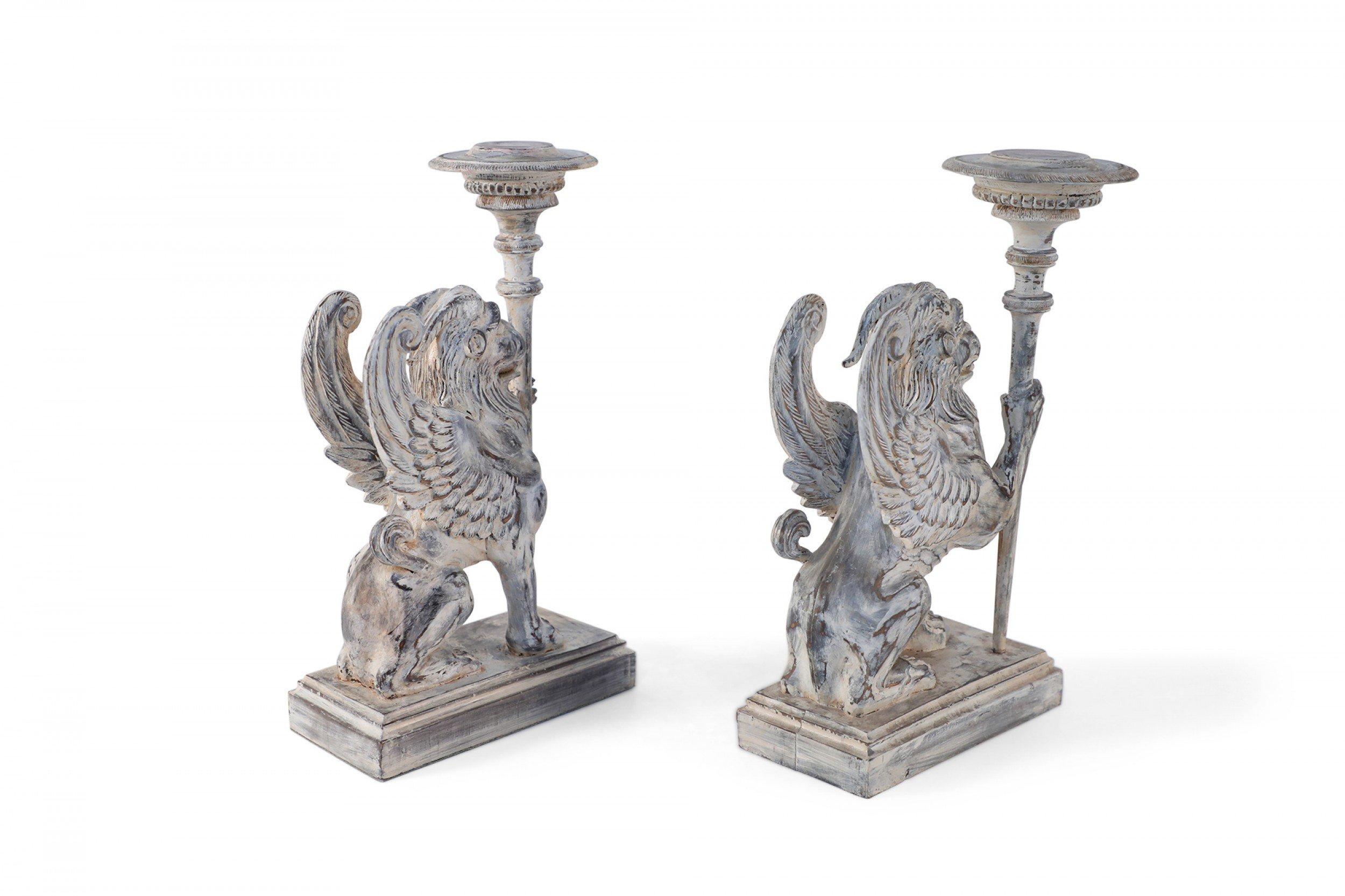 2 Pairs of Neo-Classical Style Carved Chimera Form Candle Holders / Bookends For Sale 3