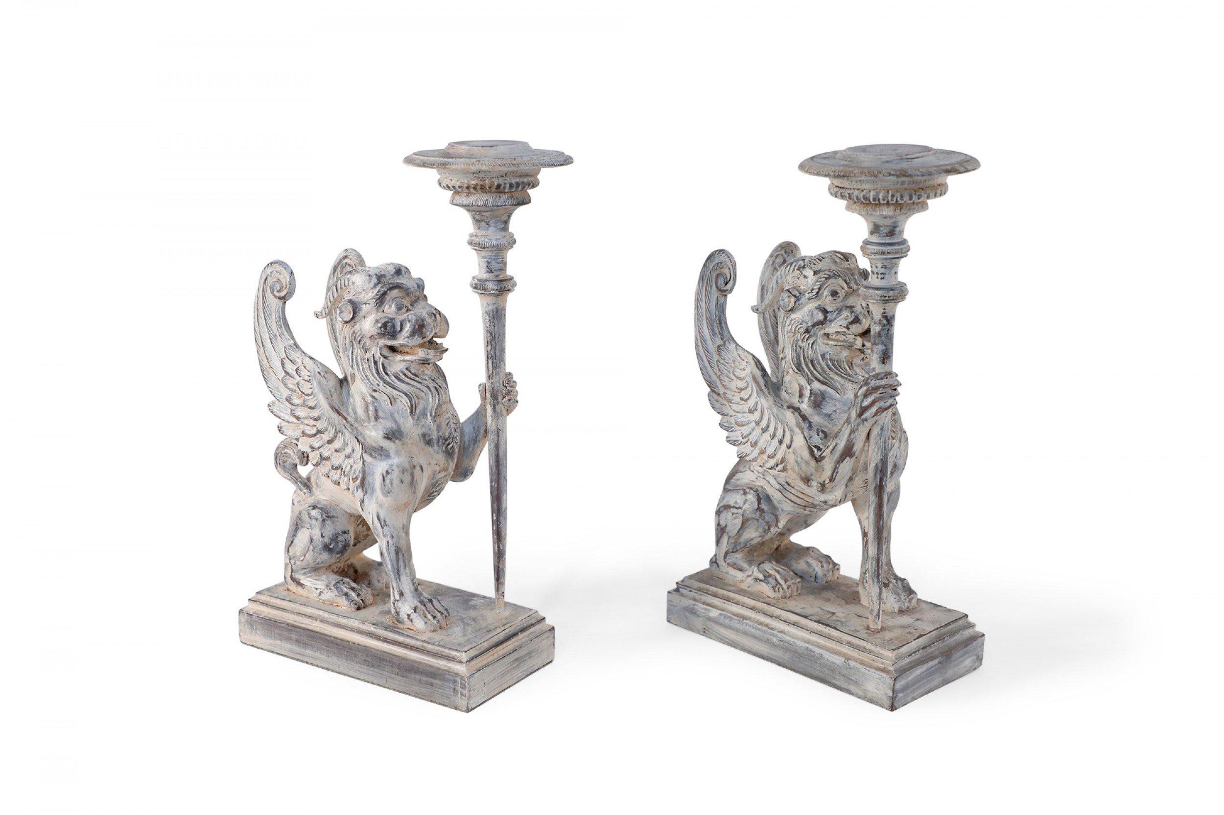 2 Pairs of Neo-Classical Style Carved Chimera Form Candle Holders / Bookends For Sale 4