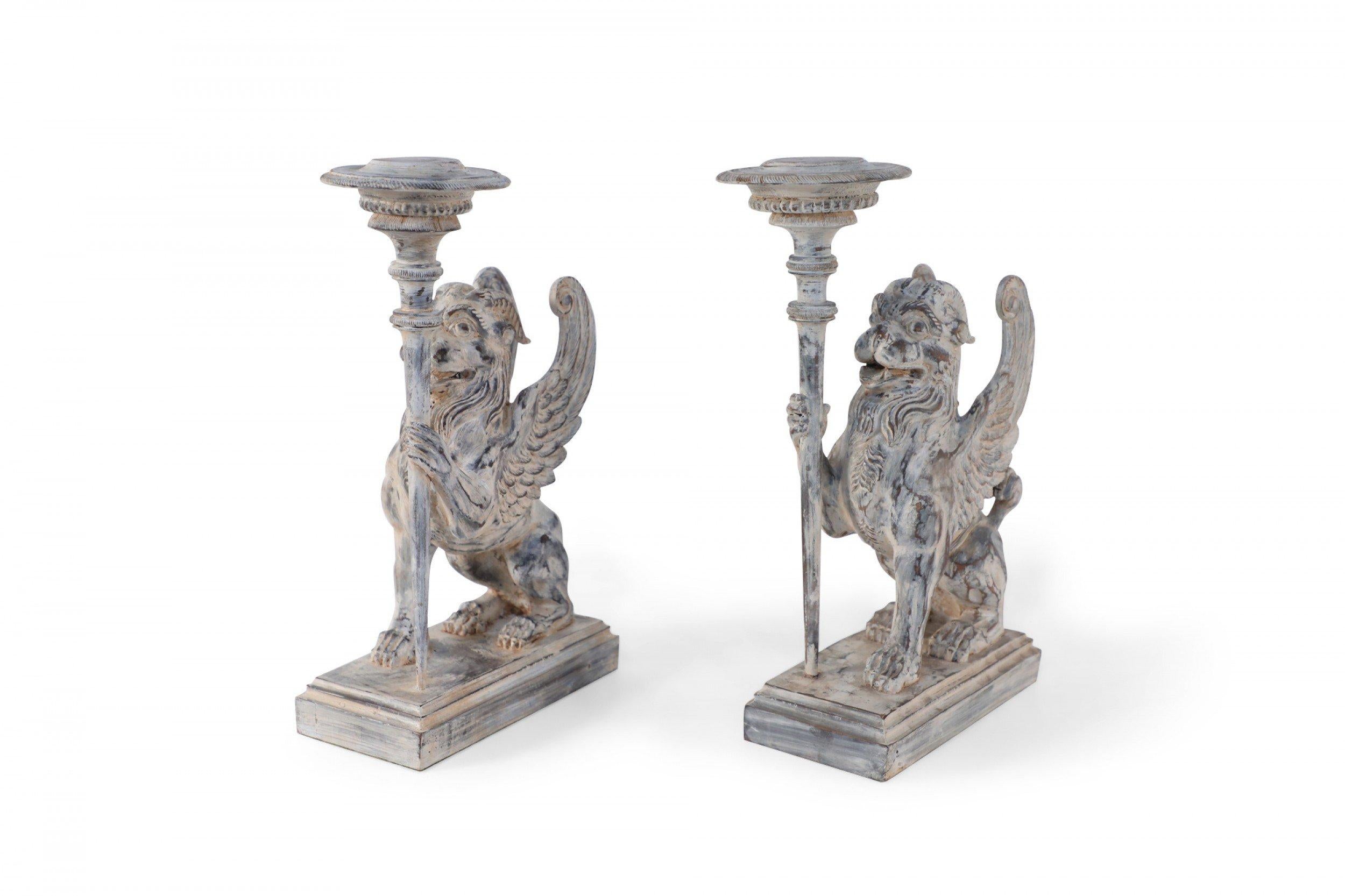 2 Pairs of Neo-Classical Style Carved Chimera Form Candle Holders / Bookends For Sale 5