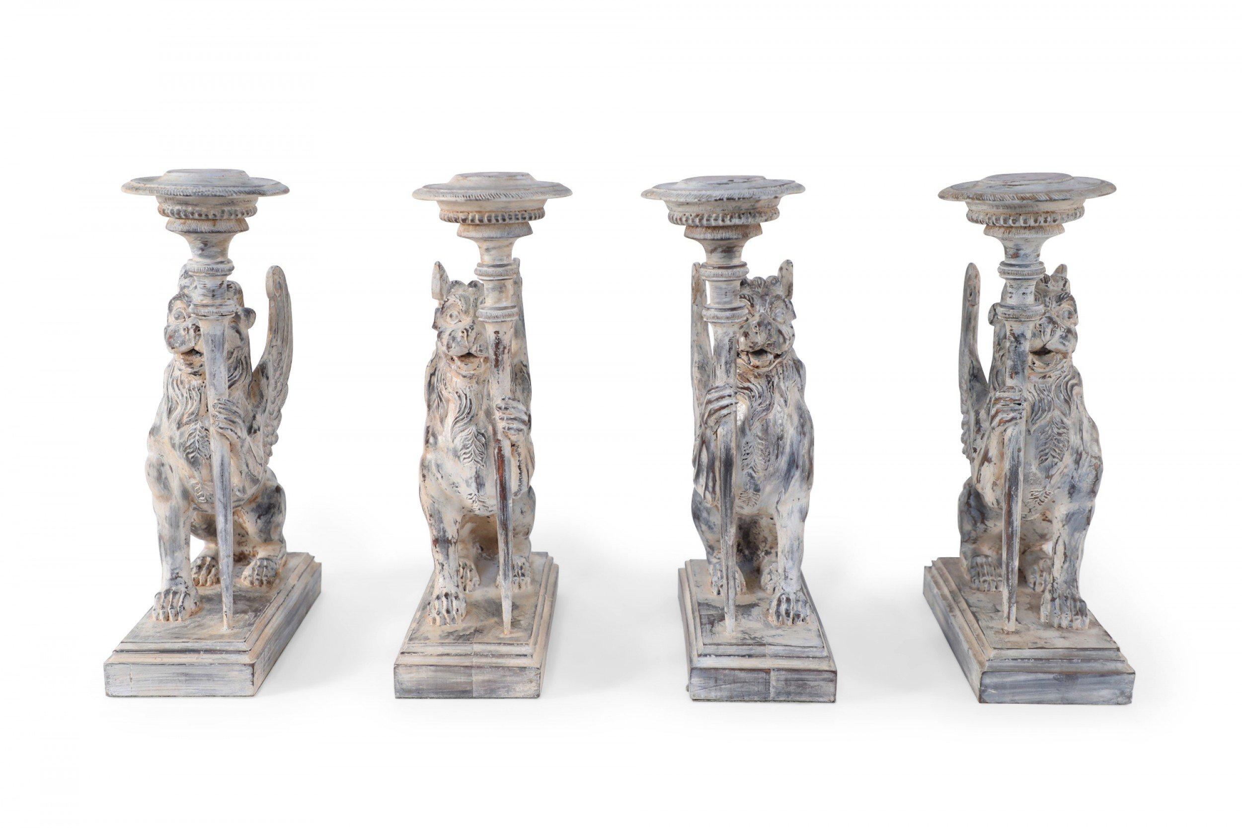 2 Pairs of Neo-Classical Style Carved Chimera Form Candle Holders / Bookends For Sale 7