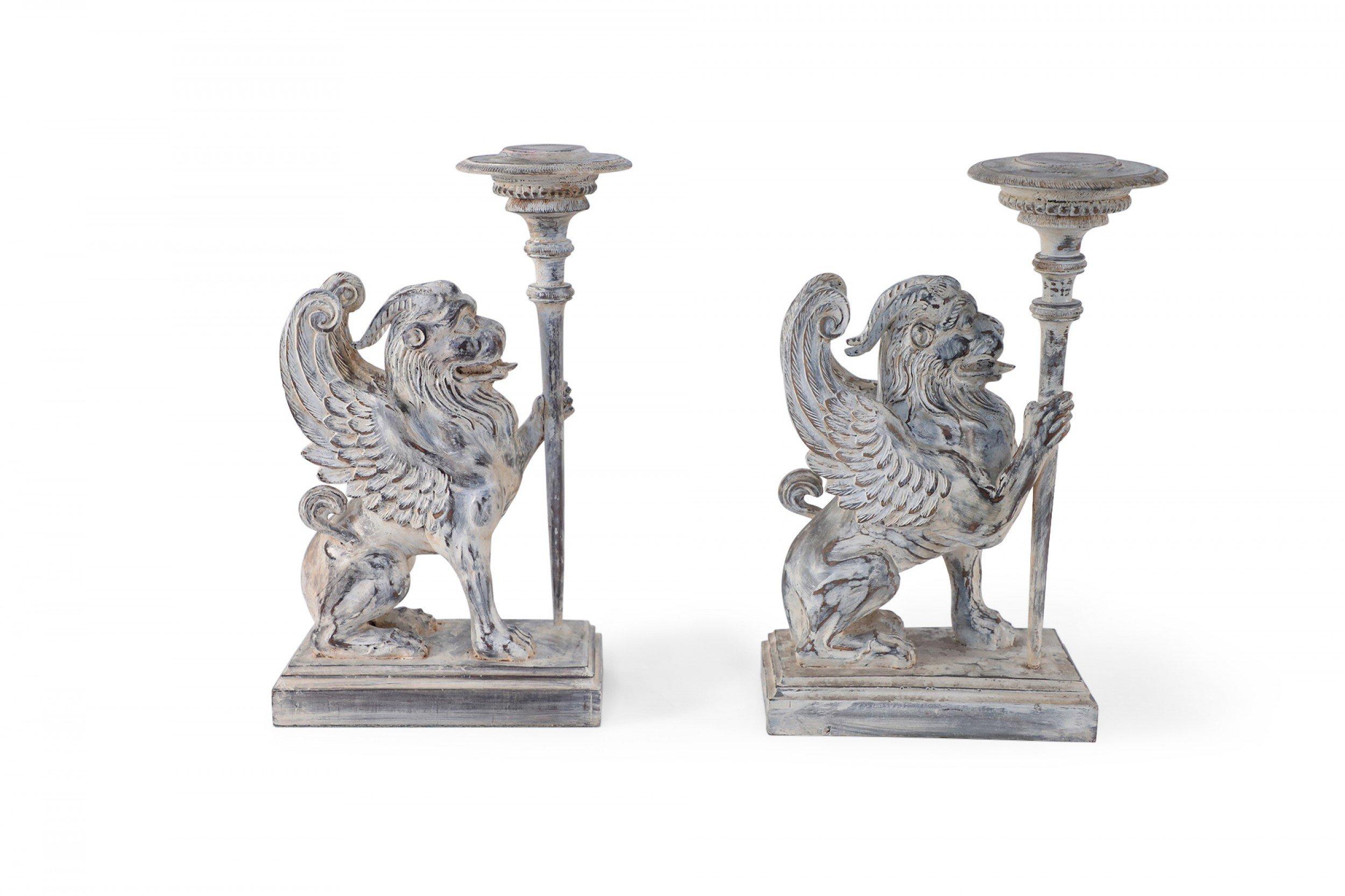2 Pairs of Neo-Classical Style Carved Chimera Form Candle Holders / Bookends For Sale 8