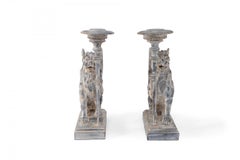 2 Pairs of Neo-Classical Style Carved Chimera Form Candle Holders / Bookends