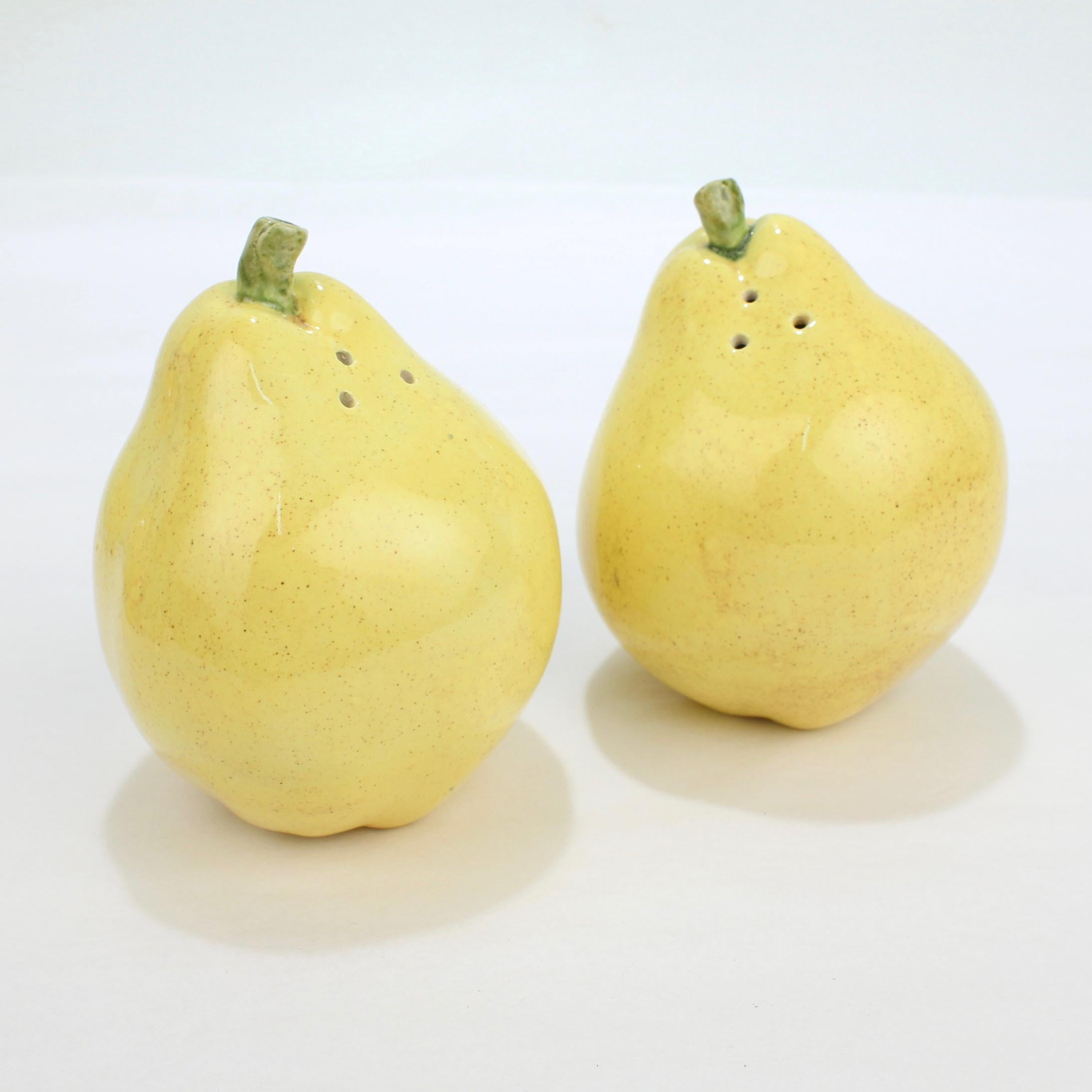 2 Pairs of Pear Shaped Yellow Pottery Salt and Pepper Shakers For Sale 2