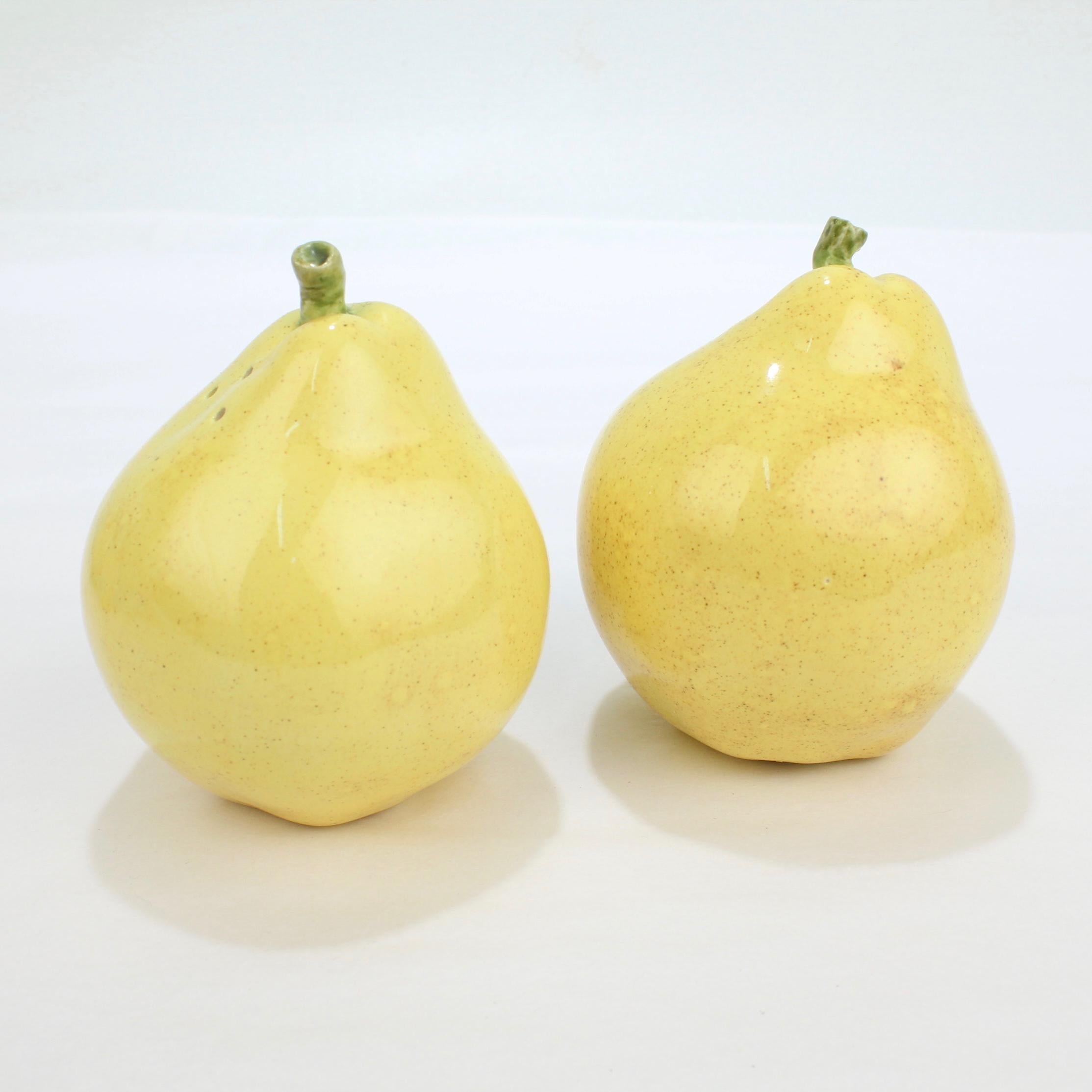 2 Pairs of Pear Shaped Yellow Pottery Salt and Pepper Shakers For Sale 3