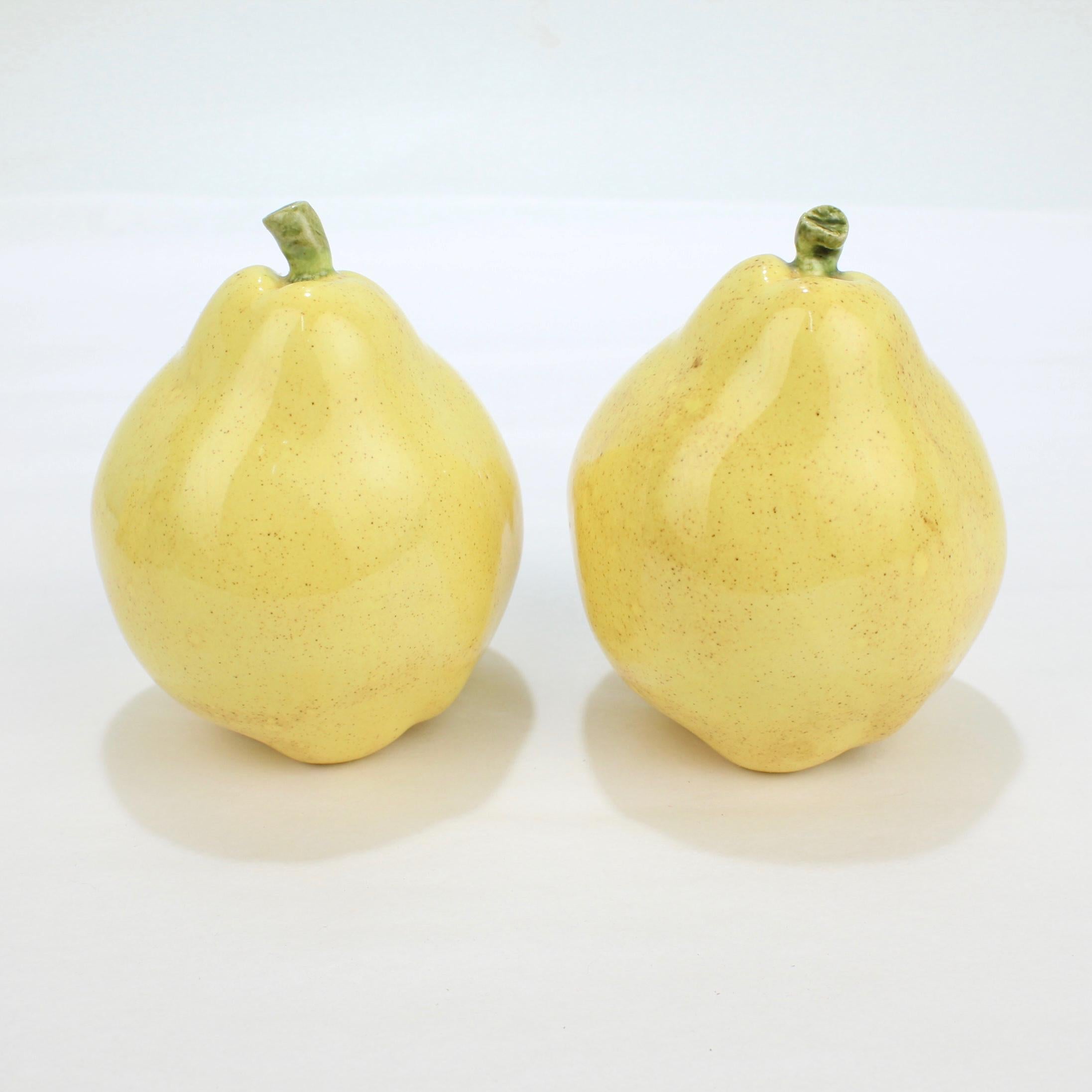 2 Pairs of Pear Shaped Yellow Pottery Salt and Pepper Shakers For Sale 4