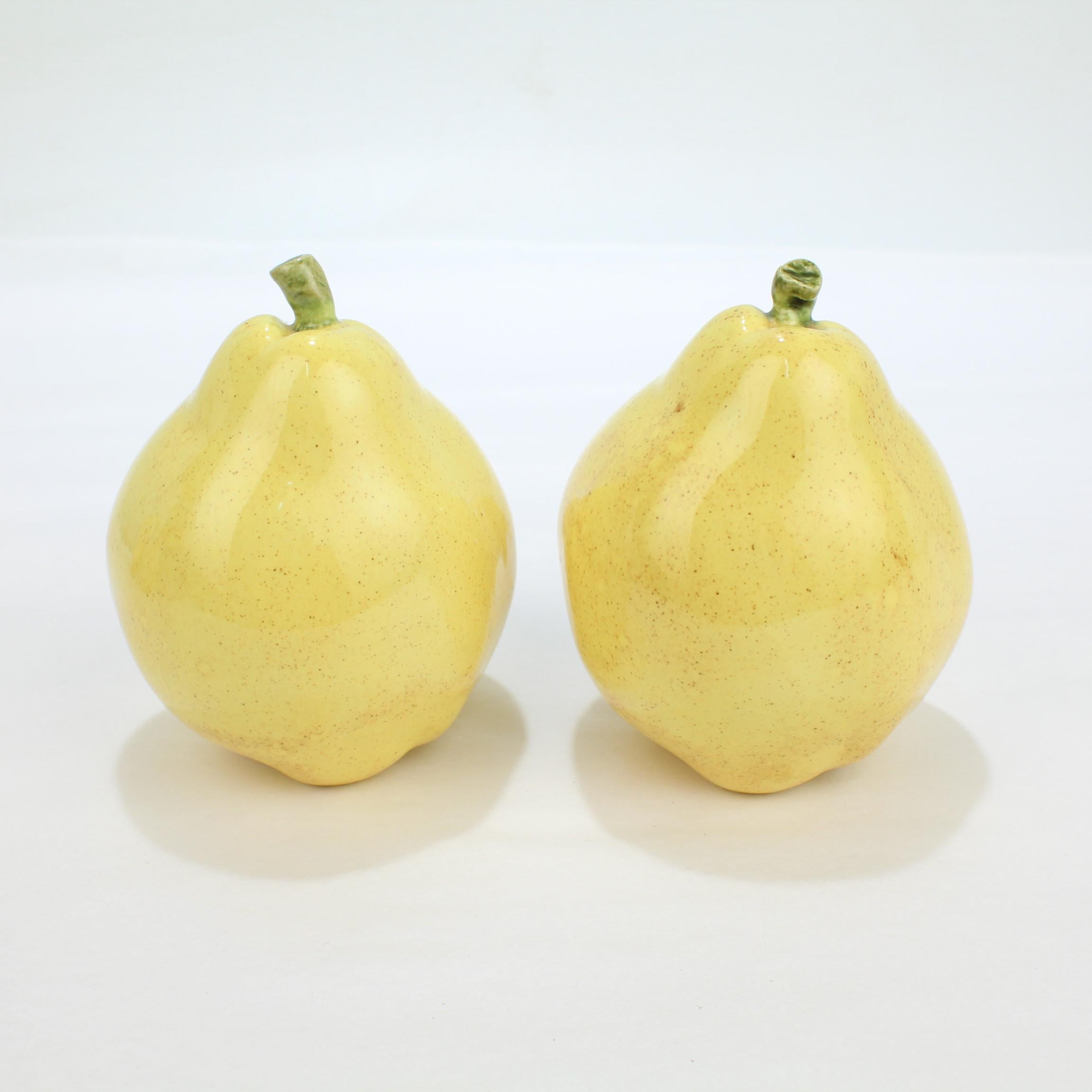 2 Pairs of Pear Shaped Yellow Pottery Salt and Pepper Shakers For Sale 5