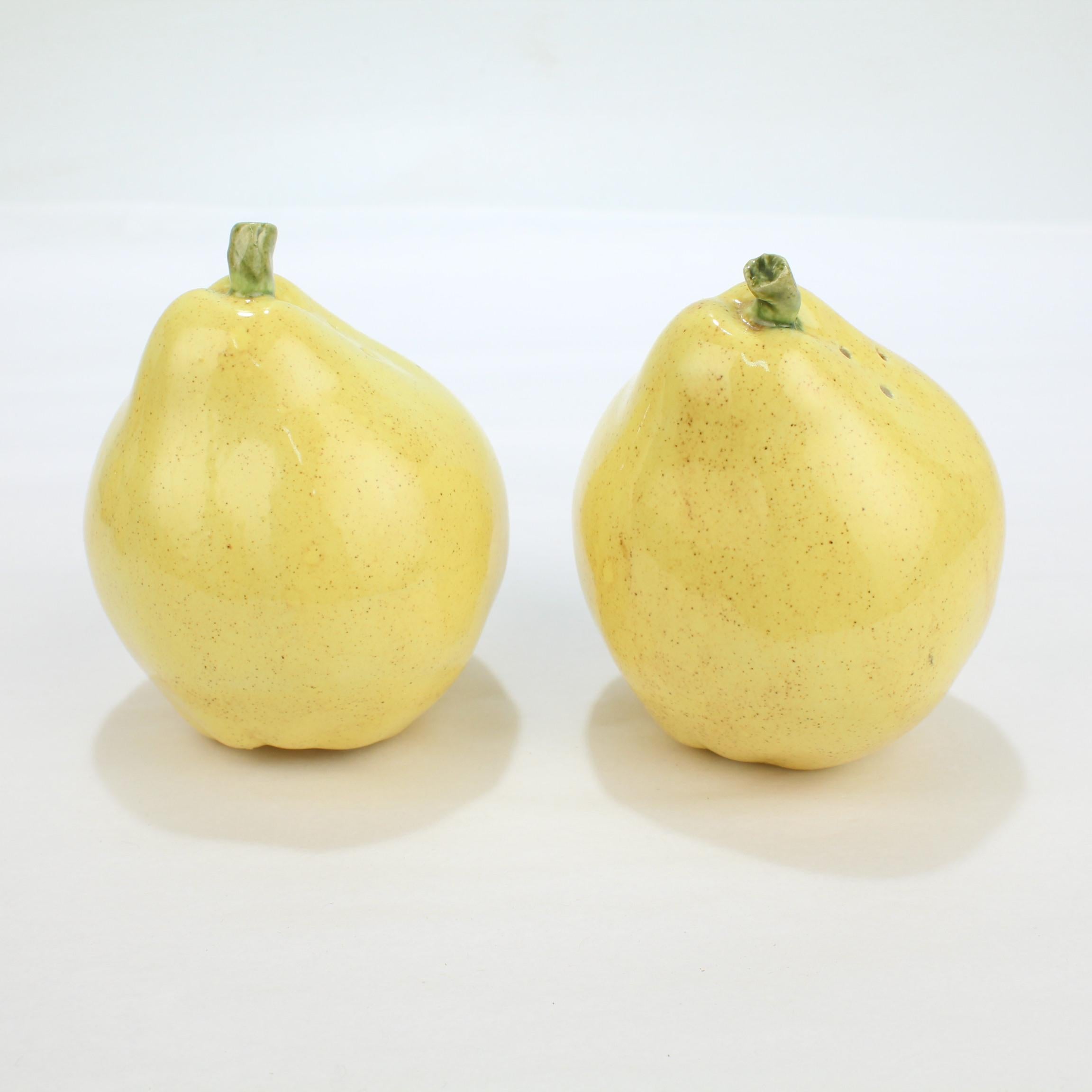 2 Pairs of Pear Shaped Yellow Pottery Salt and Pepper Shakers For Sale 6