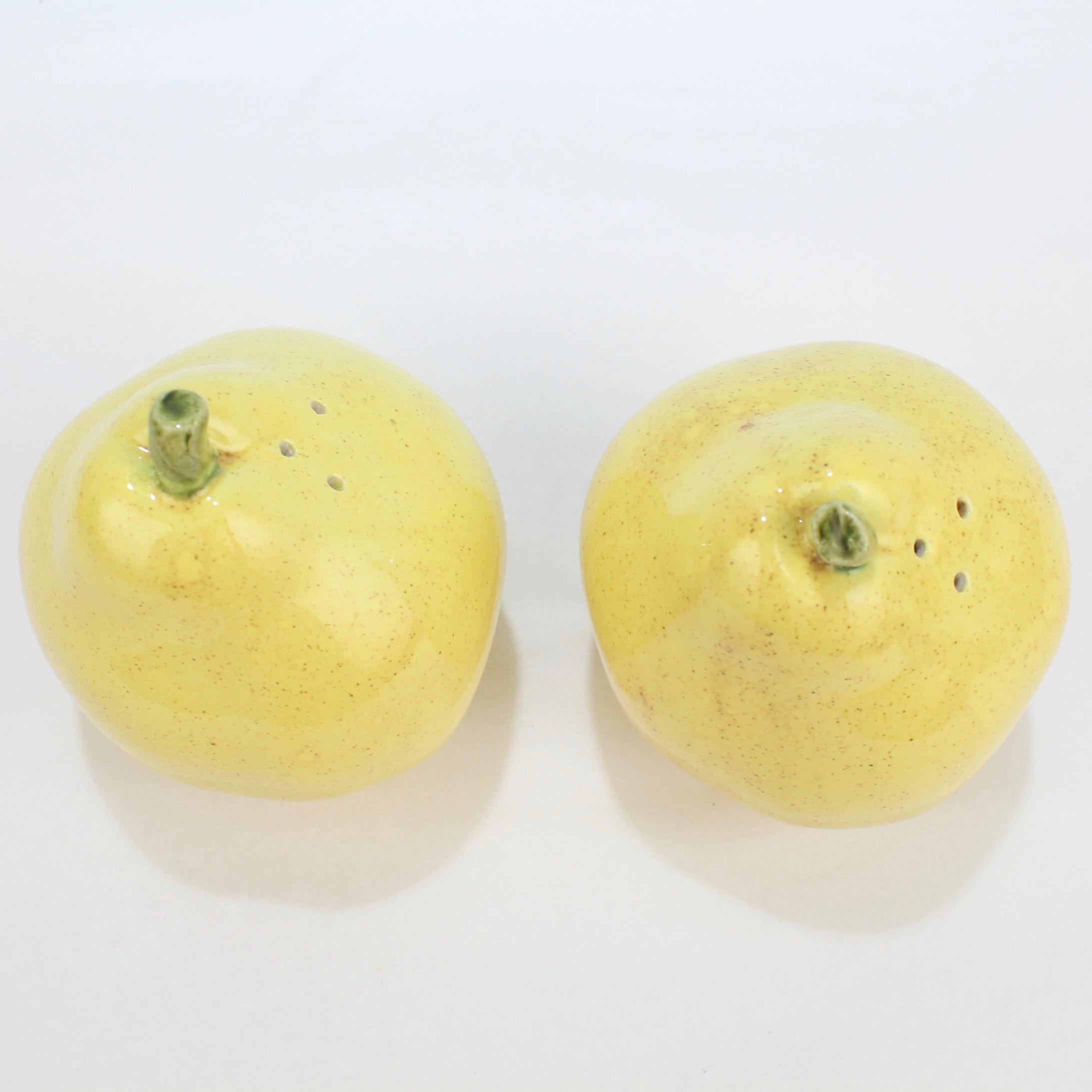 2 Pairs of Pear Shaped Yellow Pottery Salt and Pepper Shakers For Sale 7