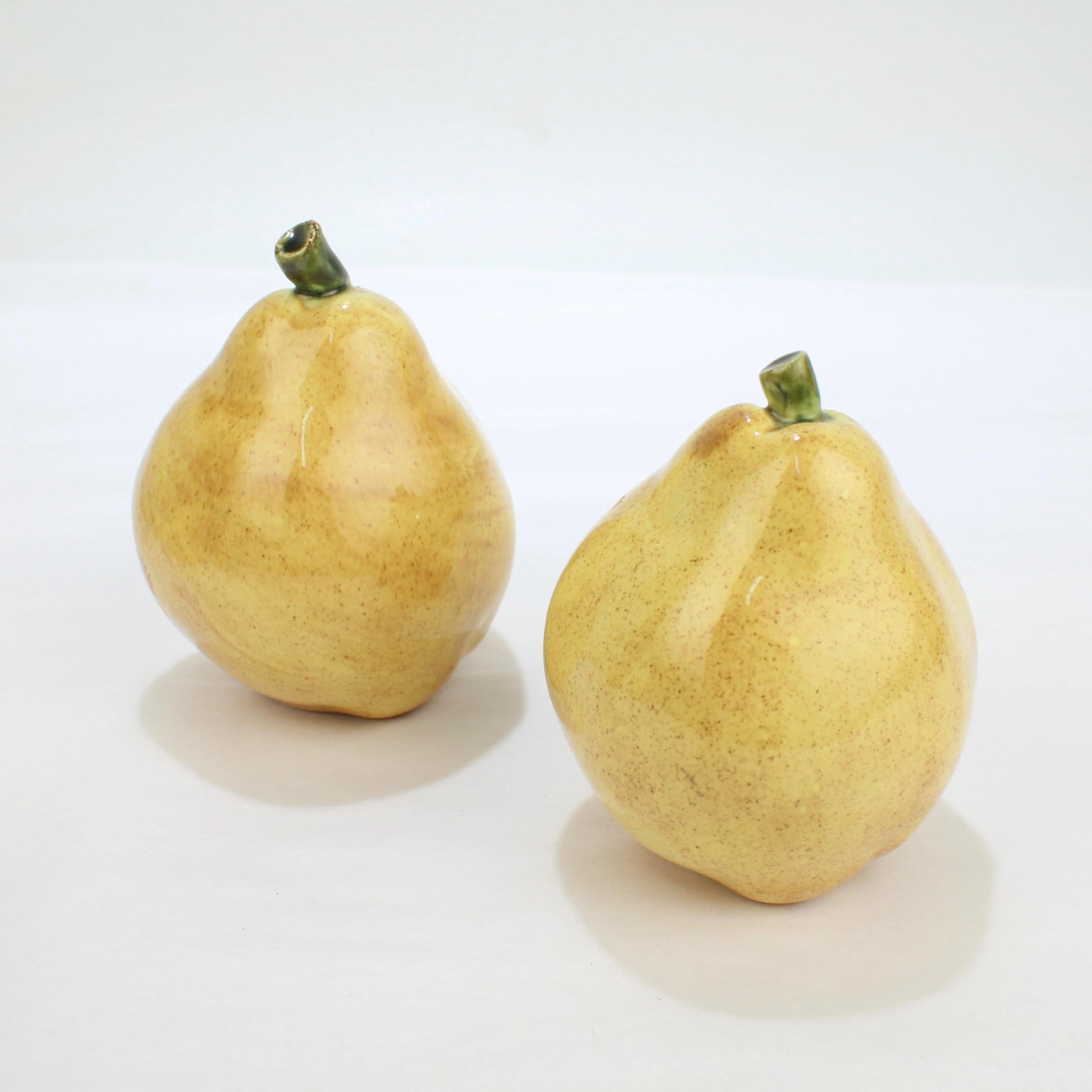 Modern 2 Pairs of Pear Shaped Yellow Pottery Salt and Pepper Shakers For Sale