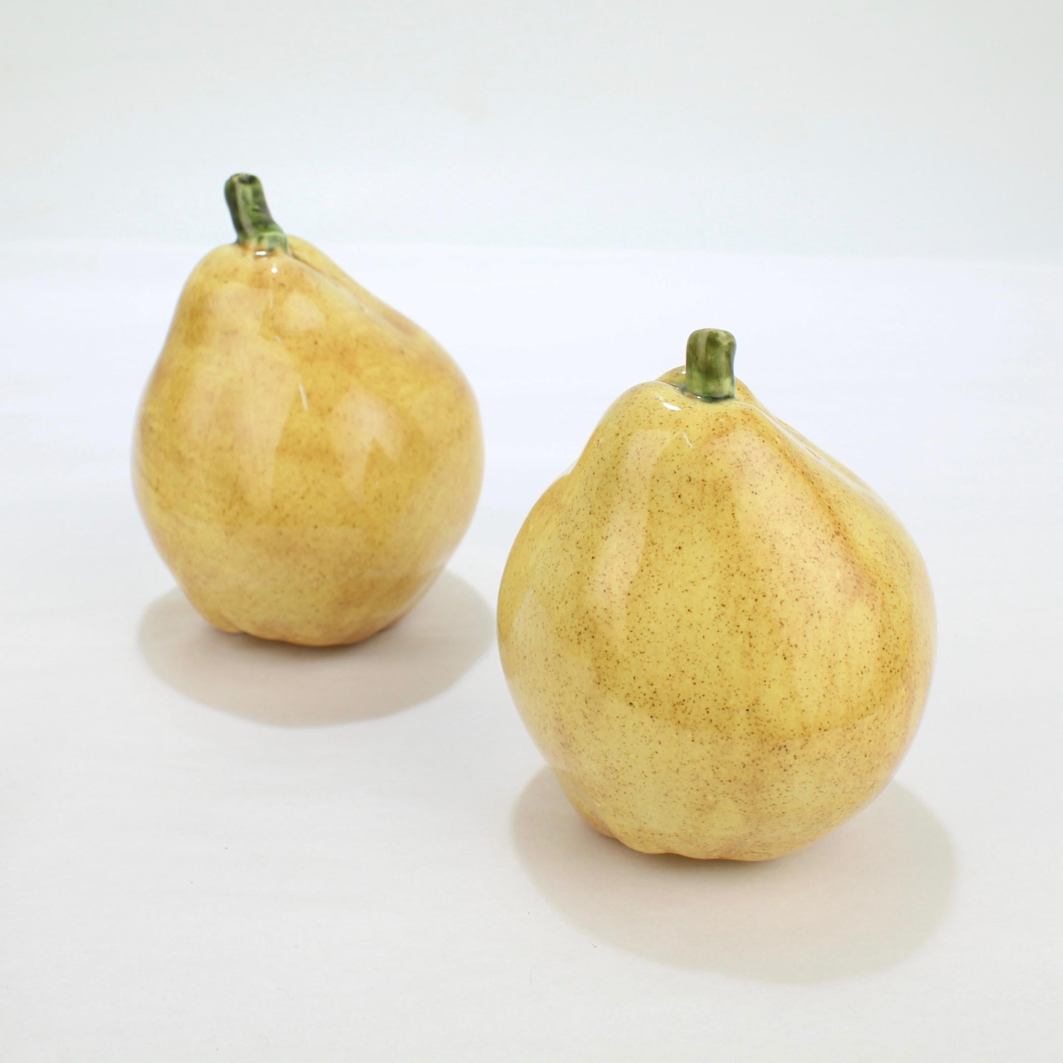 American 2 Pairs of Pear Shaped Yellow Pottery Salt and Pepper Shakers For Sale