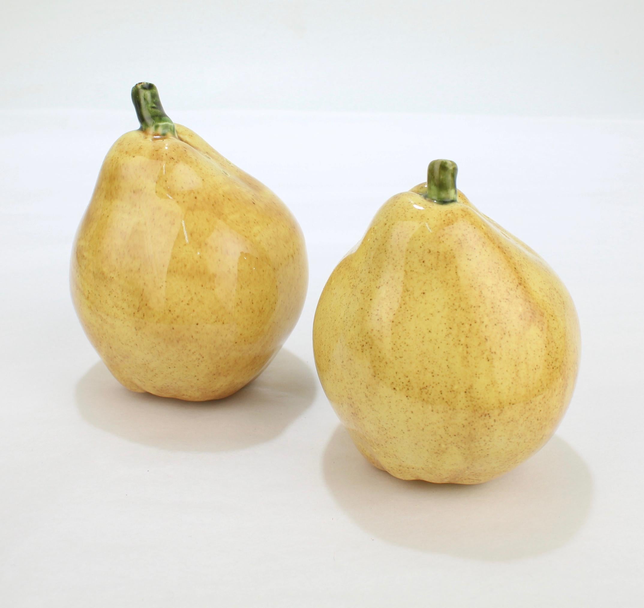 Glazed 2 Pairs of Pear Shaped Yellow Pottery Salt and Pepper Shakers For Sale