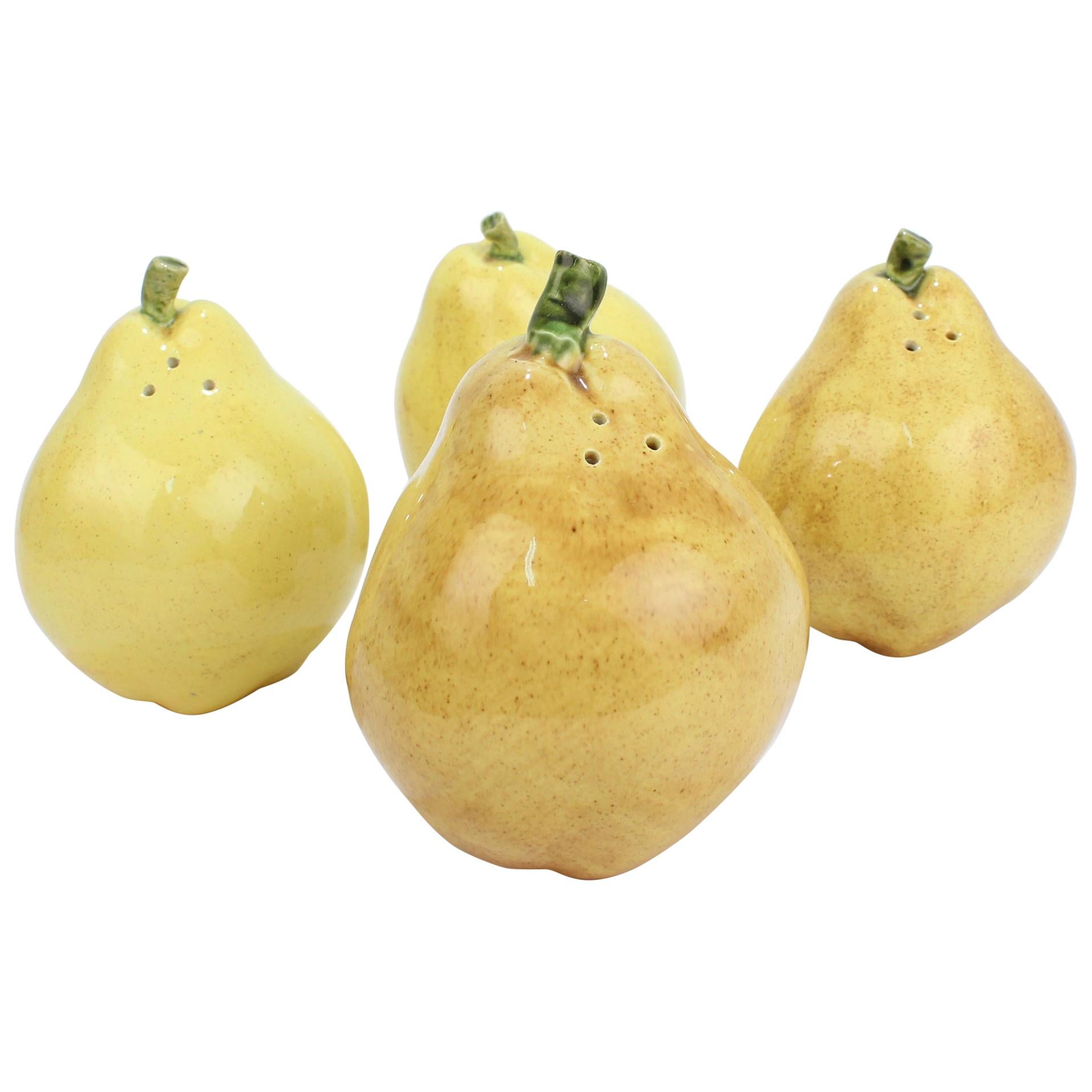 2 Pairs of Pear Shaped Yellow Pottery Salt and Pepper Shakers For Sale