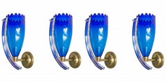 2 Pairs of Sconces in blue color Blown Murano Glass, 1960s, Italy