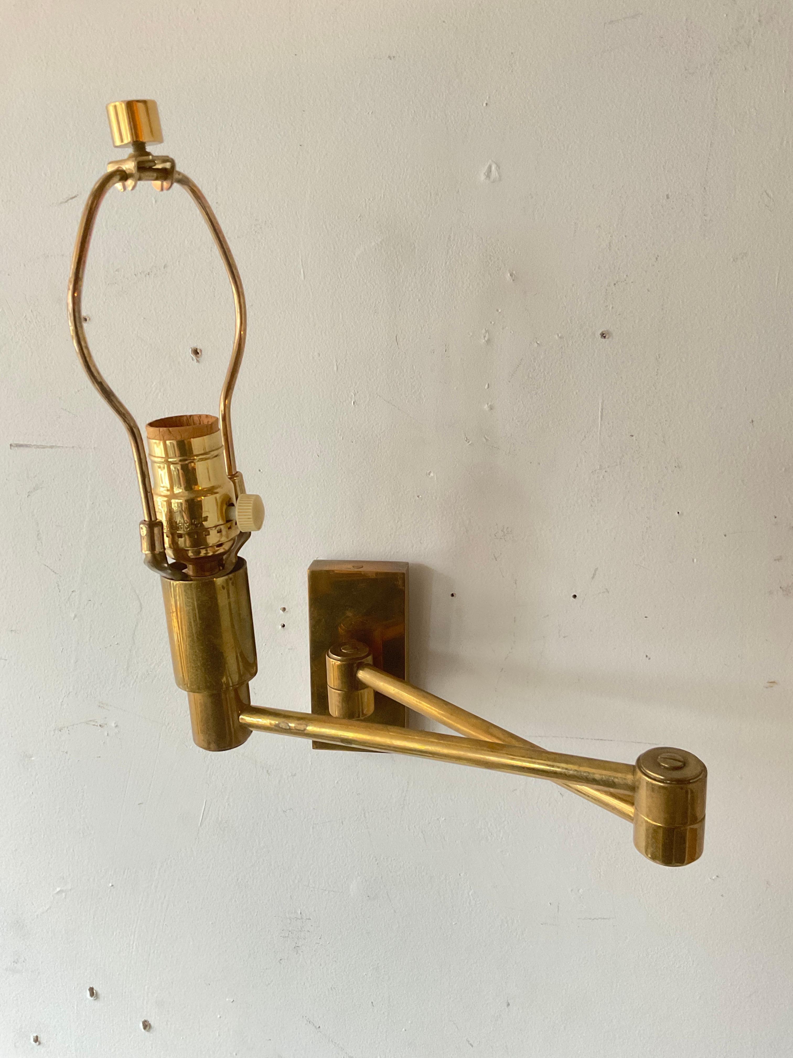 Pair Of Solid Brass Swing Arm Sconces In Good Condition In Tarrytown, NY