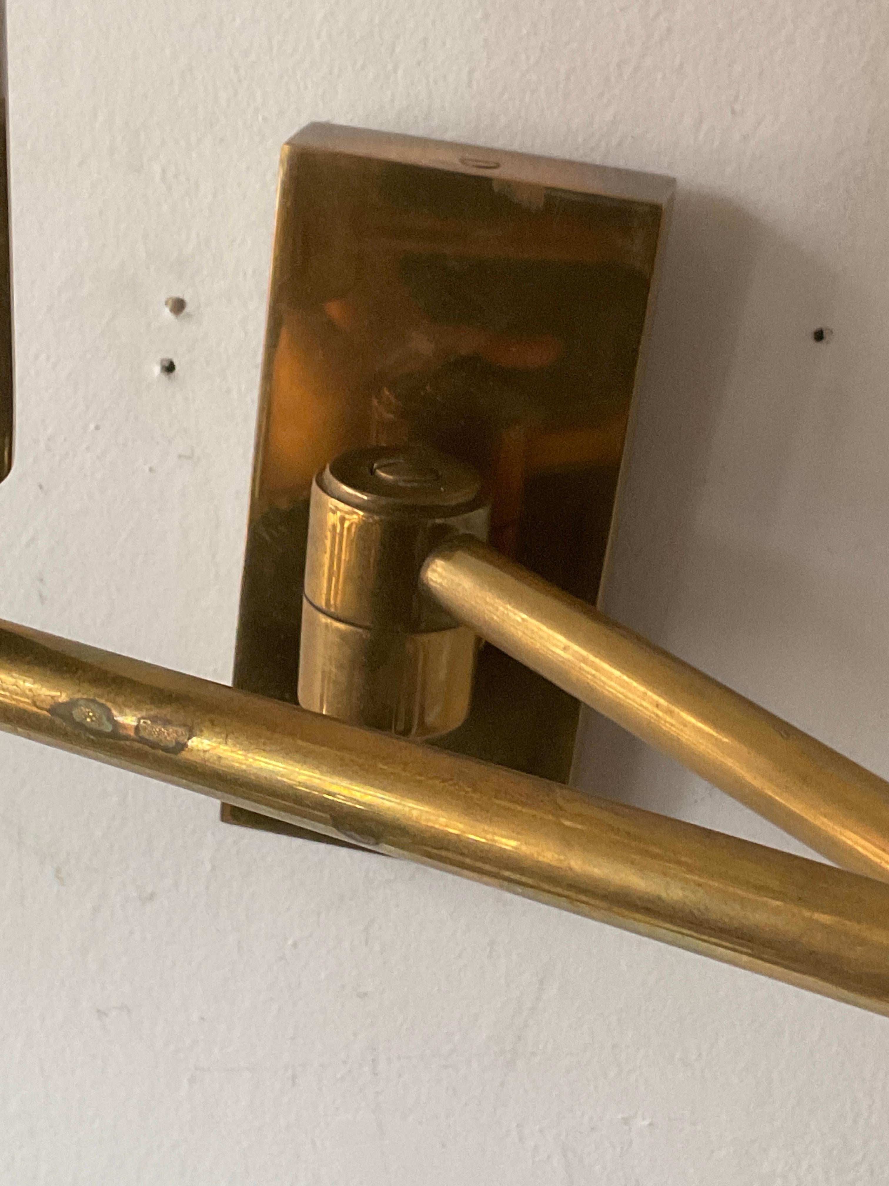 Contemporary Pair Of Solid Brass Swing Arm Sconces