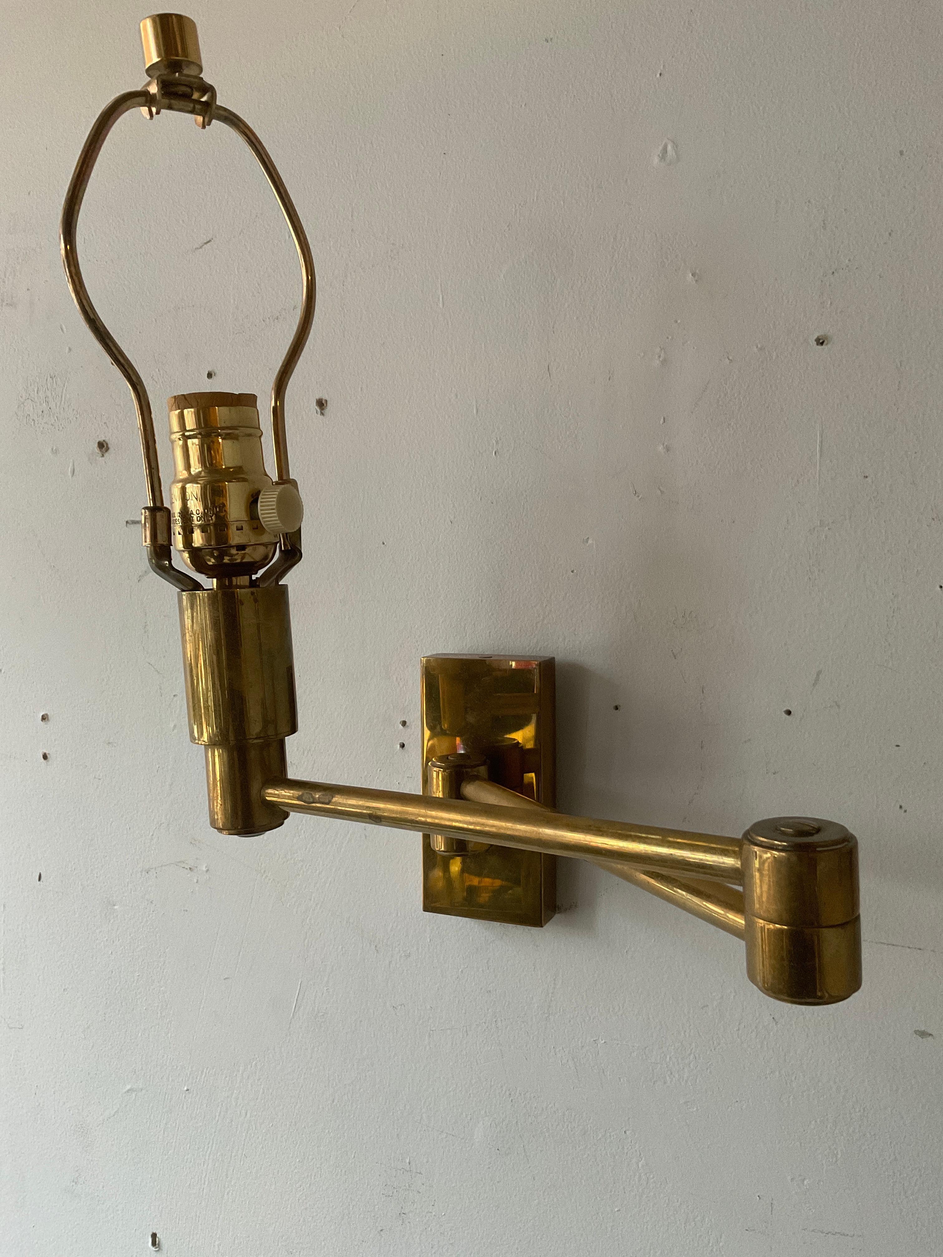 Pair Of Solid Brass Swing Arm Sconces 1
