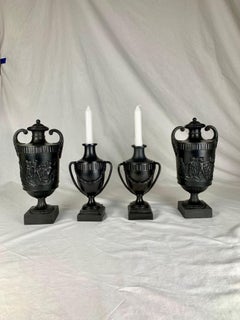 2 Paar Wedgwood & Bentley Schwarze Basalt Urnen und Cassolette/Gefäße 18. Jahrhundert