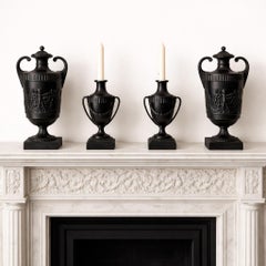 2 Pairs of Wedgwood & Bentley Black Basalt Urns and Cassolette/Jars 18th Century