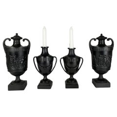 2 Pairs of Wedgwood & Bentley Black Basalt Urns and Cassolette/Jars 18th Century