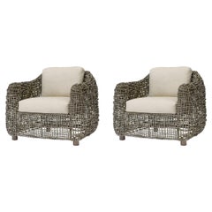 2 Palecek Seacliff Club Lounge Chairs Rattan Modern Boho Chic Pair 7085-89