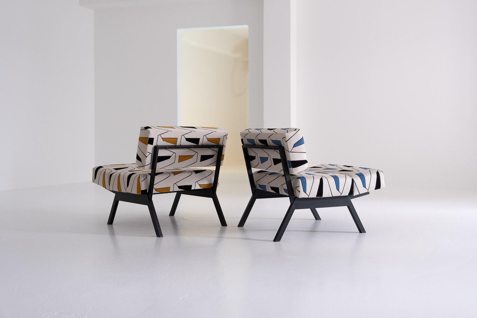 2 Panchetto Reclining Chairs by Rito Valla for IPE covered with Elitis fabric 2