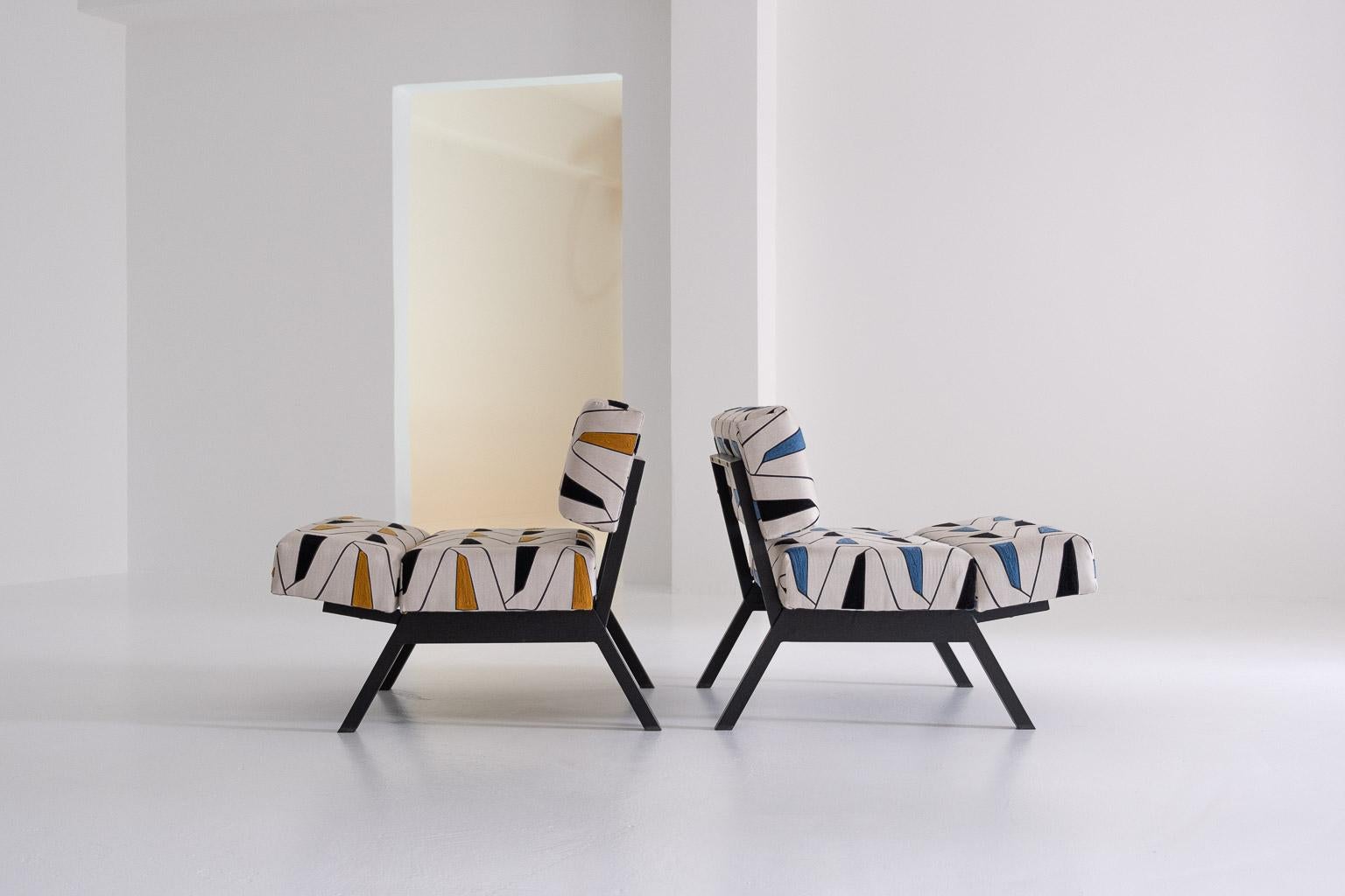 2 Panchetto Reclining Chairs by Rito Valla for IPE covered with Elitis fabric 3