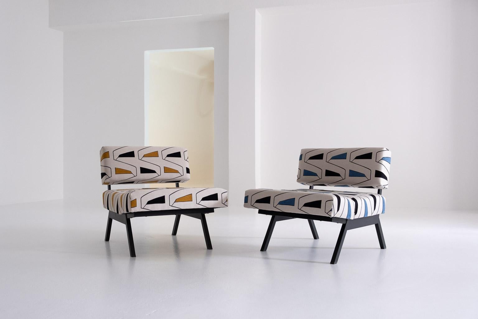 2 Panchetto Reclining Chairs by Rito Valla for IPE covered with Elitis fabric 10