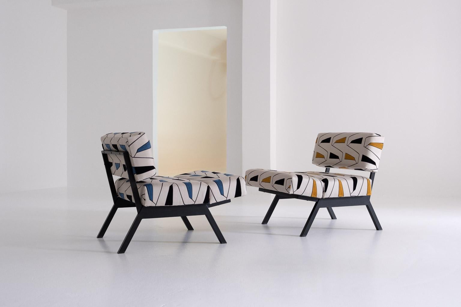 Italian 2 Panchetto Reclining Chairs by Rito Valla for IPE covered with Elitis fabric
