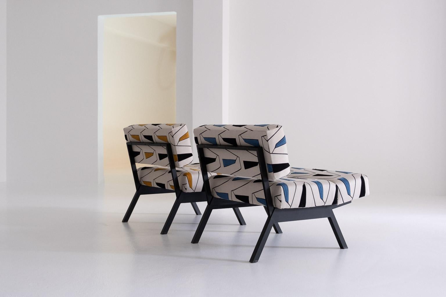 Metal 2 Panchetto Reclining Chairs by Rito Valla for IPE covered with Elitis fabric