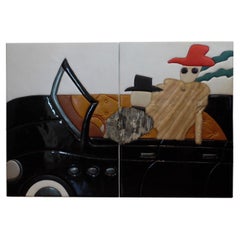 2 Panel Postmodern Memphis Style Contemporary 3d Leather Art
